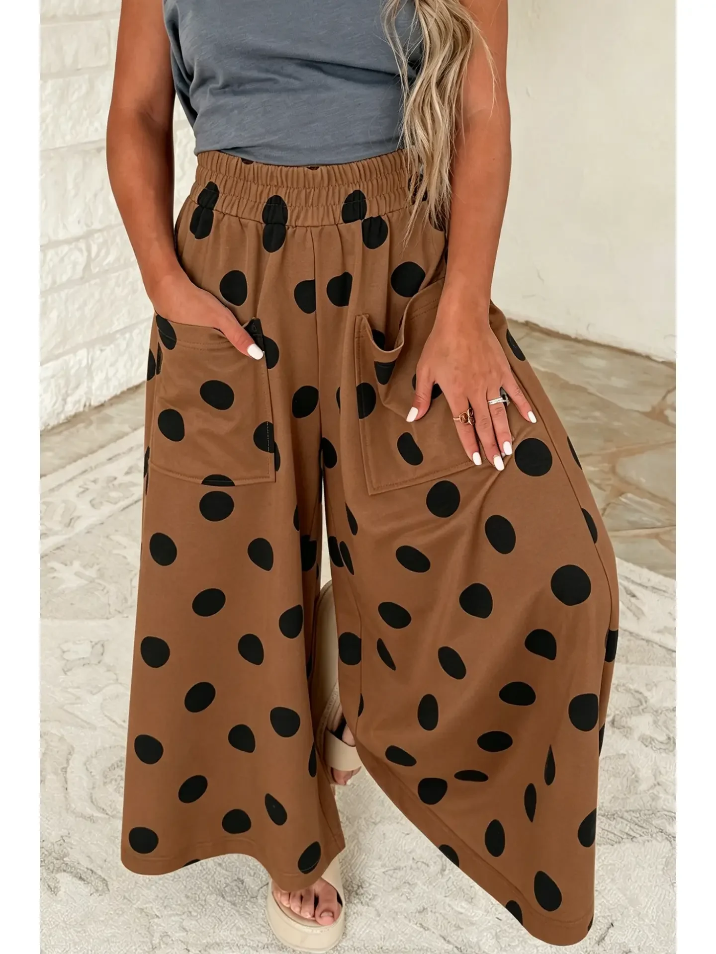 High Waist Wide Leg Polka Dot Pants