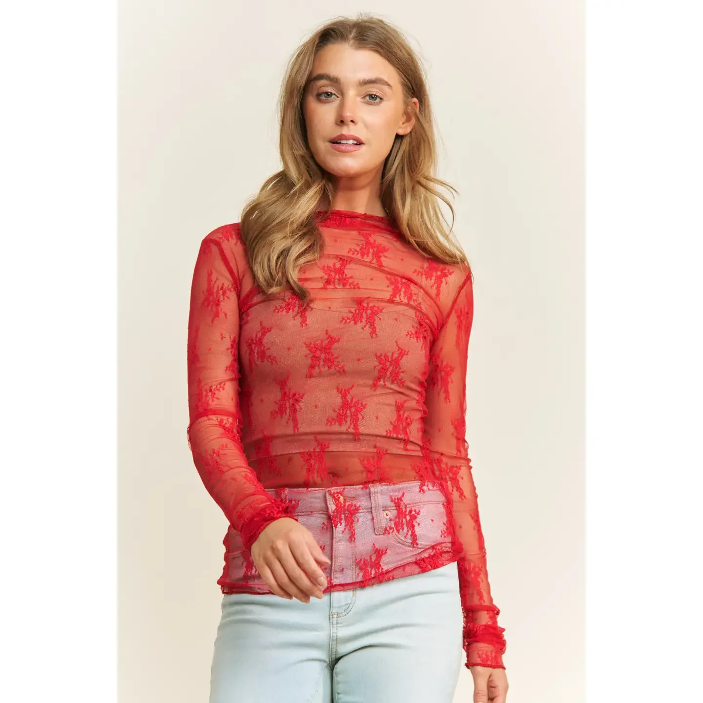 Red Mesh Layering Tee