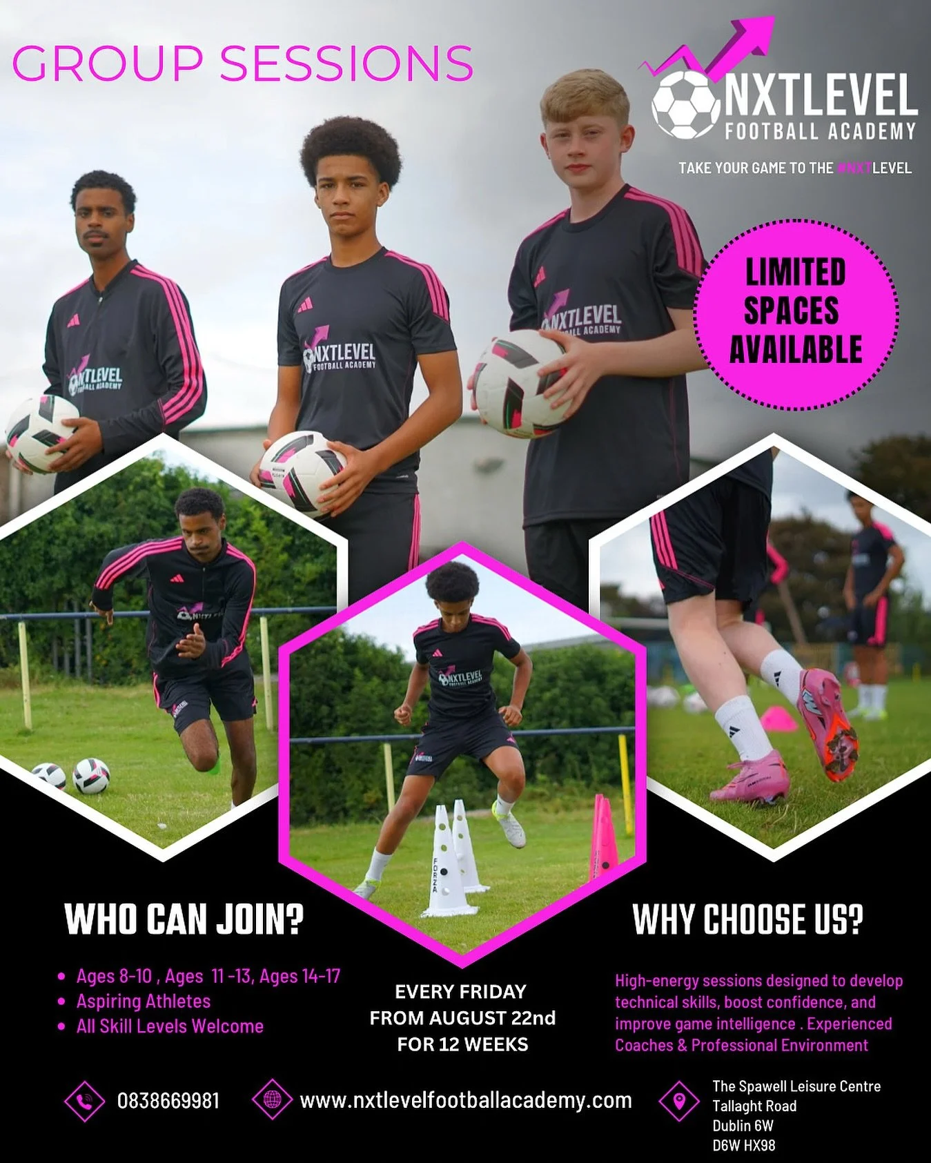 🚀 Take Your Game to the #NXTLevel ⚽
Our group sessions are back! 💪🔥
📅 Starting Friday, August 22nd – 12 weeks of high-energy training designed to boost your skills, confidence & game intelligence.
💥 Limited spaces available – don