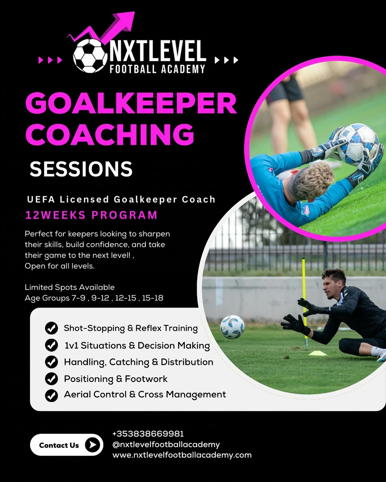 ๐งค๐ฅ Goalkeeper Coaching – Starting October (Week 1)
Looking to sharpen your skills between the posts? This 12-week program is perfect for keepers who want to build confidence, improve reflexes, and take their game to the next level.
โ
Shot-st