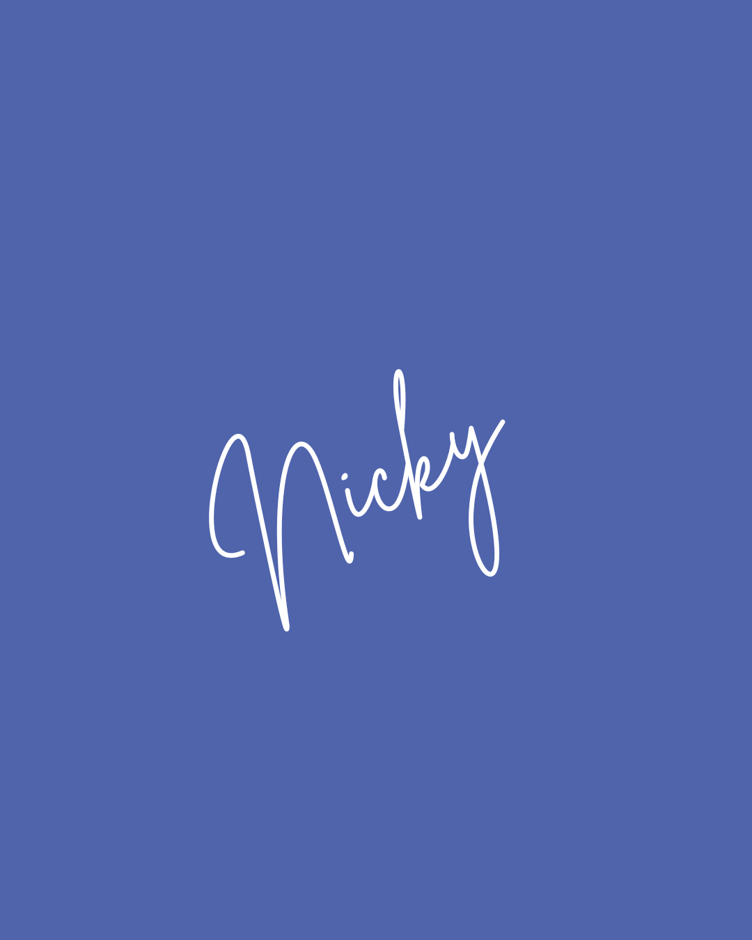nicky written in cursive white font on a blue background