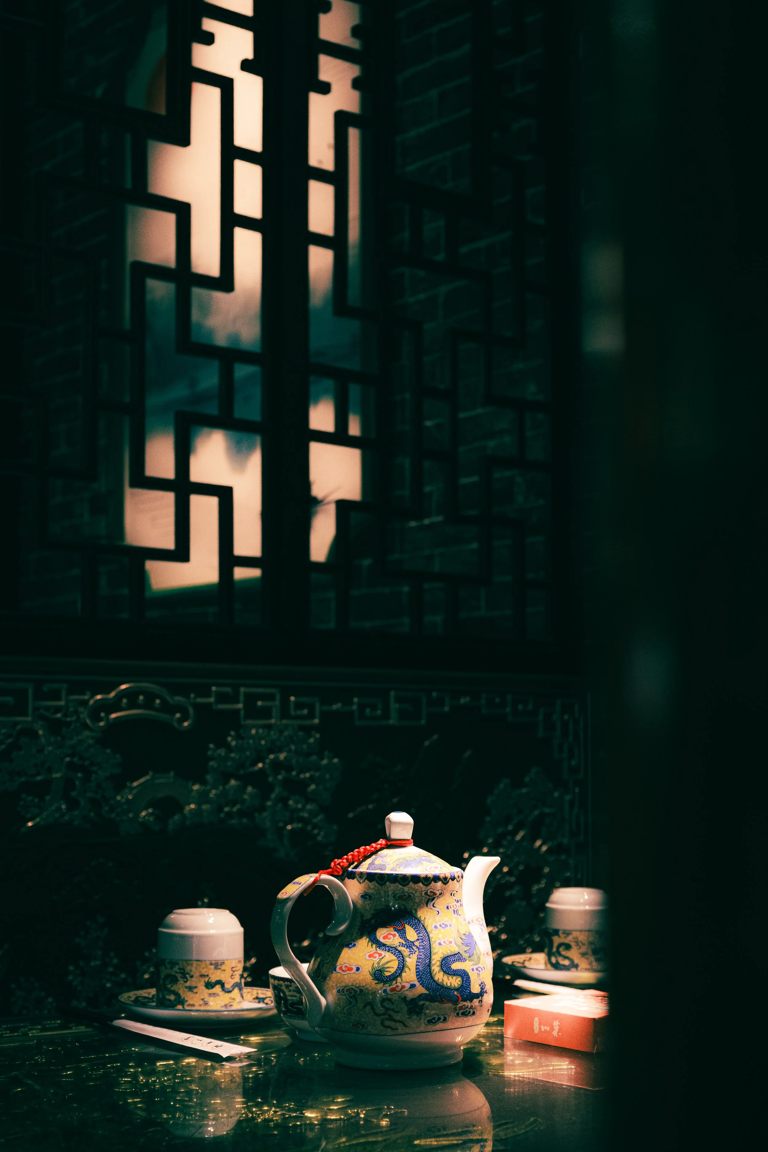 Tea Time: A Tea set at a Chinese restaurant bathed in the soft afternoon light