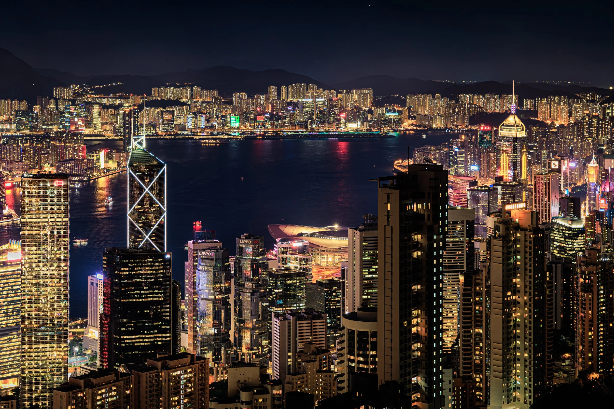 The mesmerizing view of VIctoria Harbour from the Peak at night. A true city of lights.