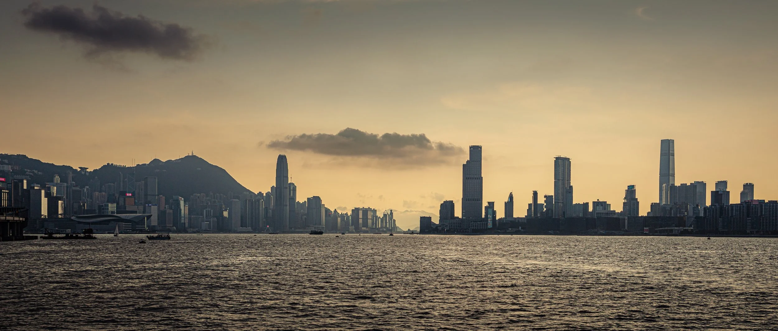 Soft sunset over Victoria Harbour and Hong Kong skyline
