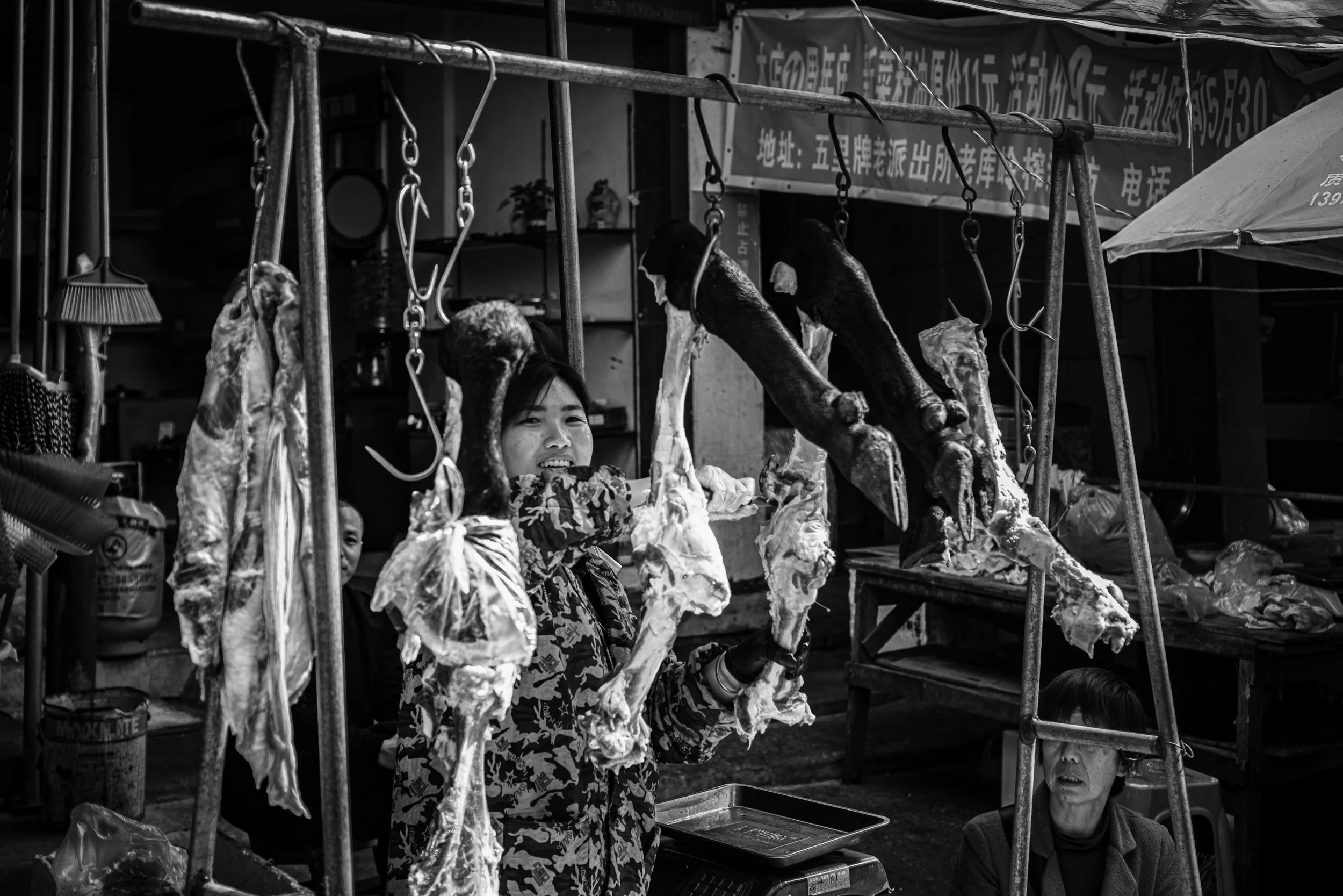 butcher at the market in China