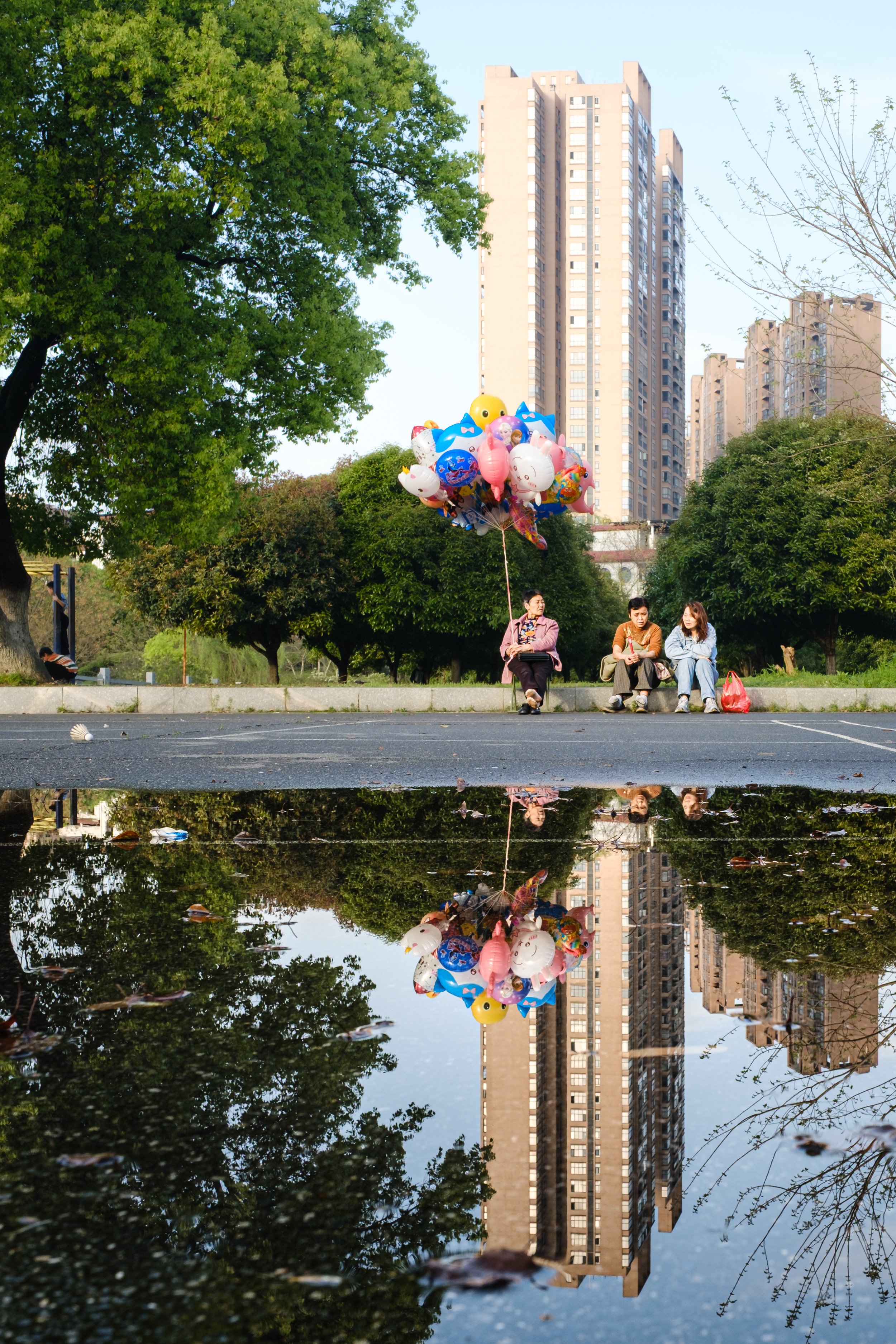 Family at the park after the rain