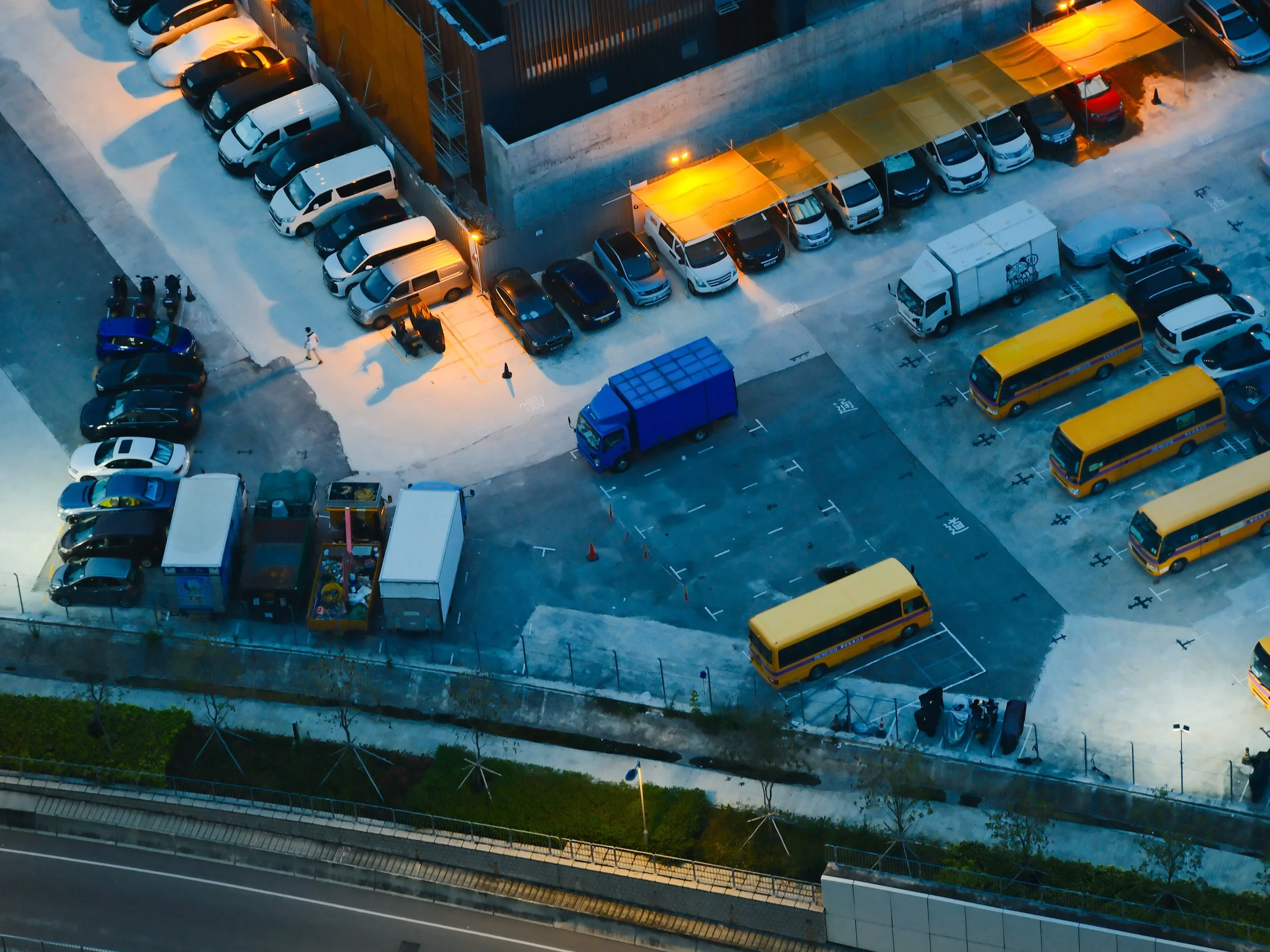 The Playful Carpark: Vibrant colors pop in a Hong Kong car park at dawn