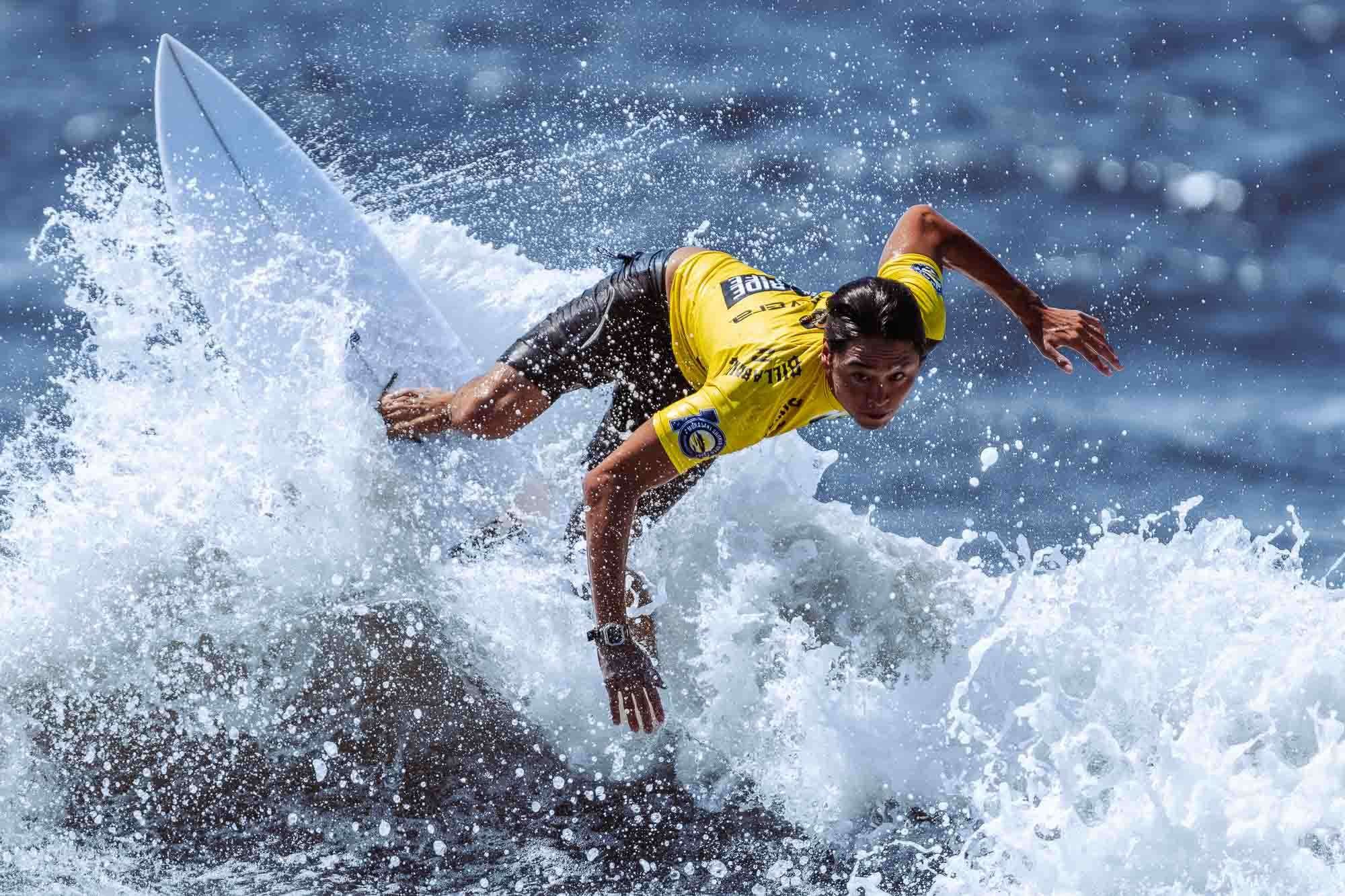 JULY 21, 2025 – Soma Hirahara competes in the Surfing Shortboard Contest at the Murasaki Shonan Open in Fujisawa, southwest of Tokyo. (Photo by Ben Weller/AFLO)
