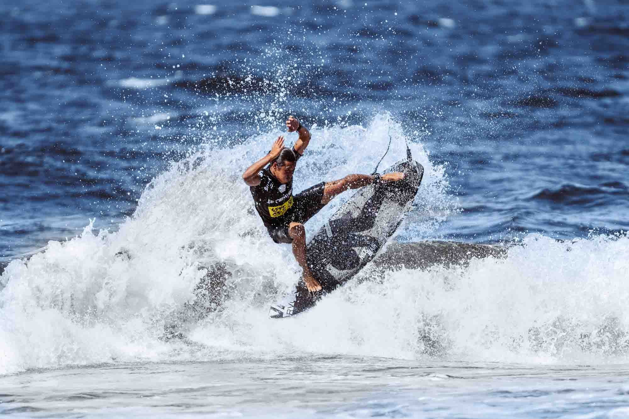 A surfer competing in the Murasaki Shonan Open shortboard surfing competition in Fujisawa. (Photo by Ben Weller/AFLO)