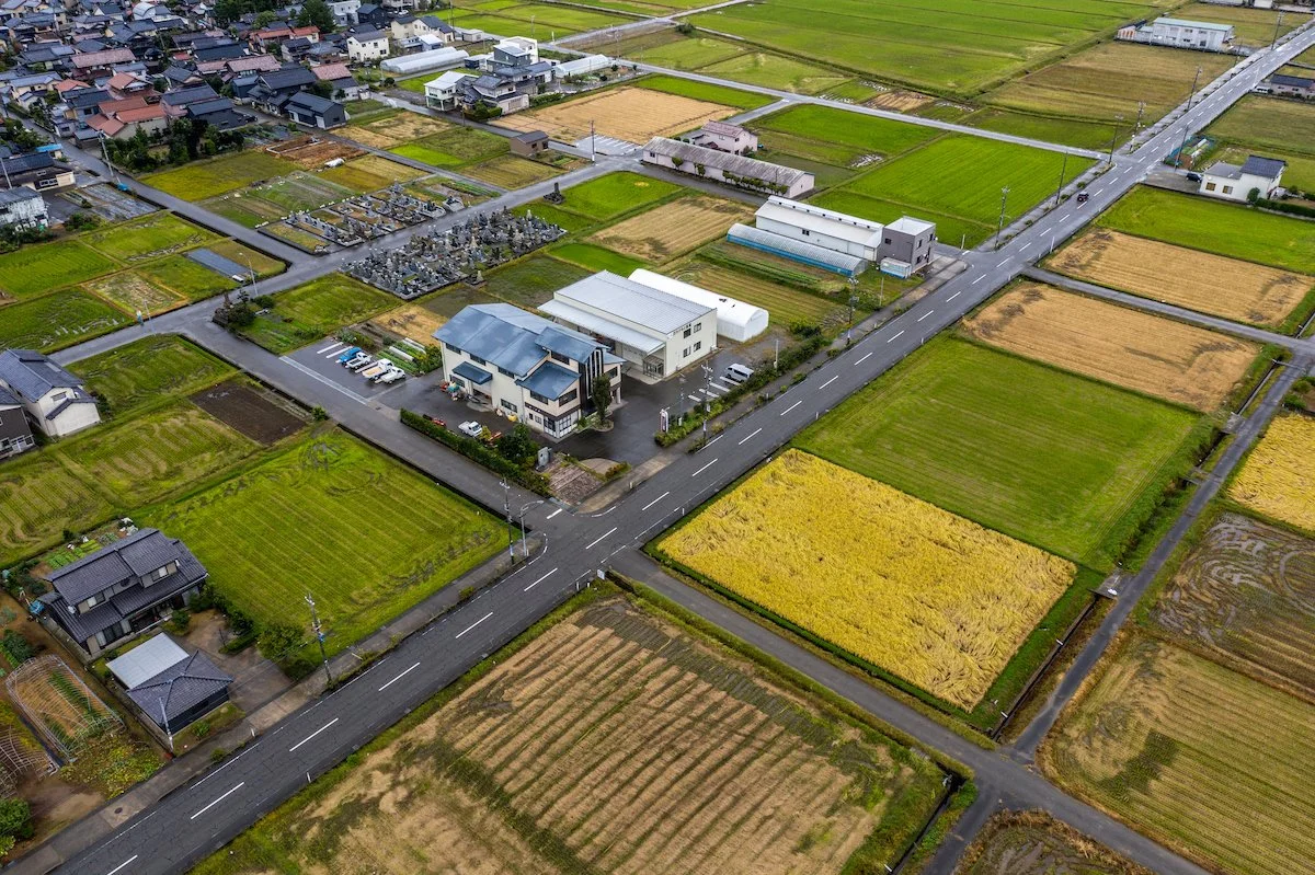  Aerial view of the Takemoto rice facility, center,  in Nomi, Ishikawa, Japan. Ben Weller for The Wall Street Journal 