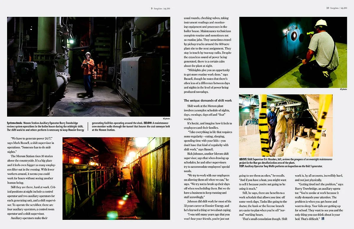 Three images of workers performing tasks in an industrial plant, including inspecting equipment and monitoring operations.