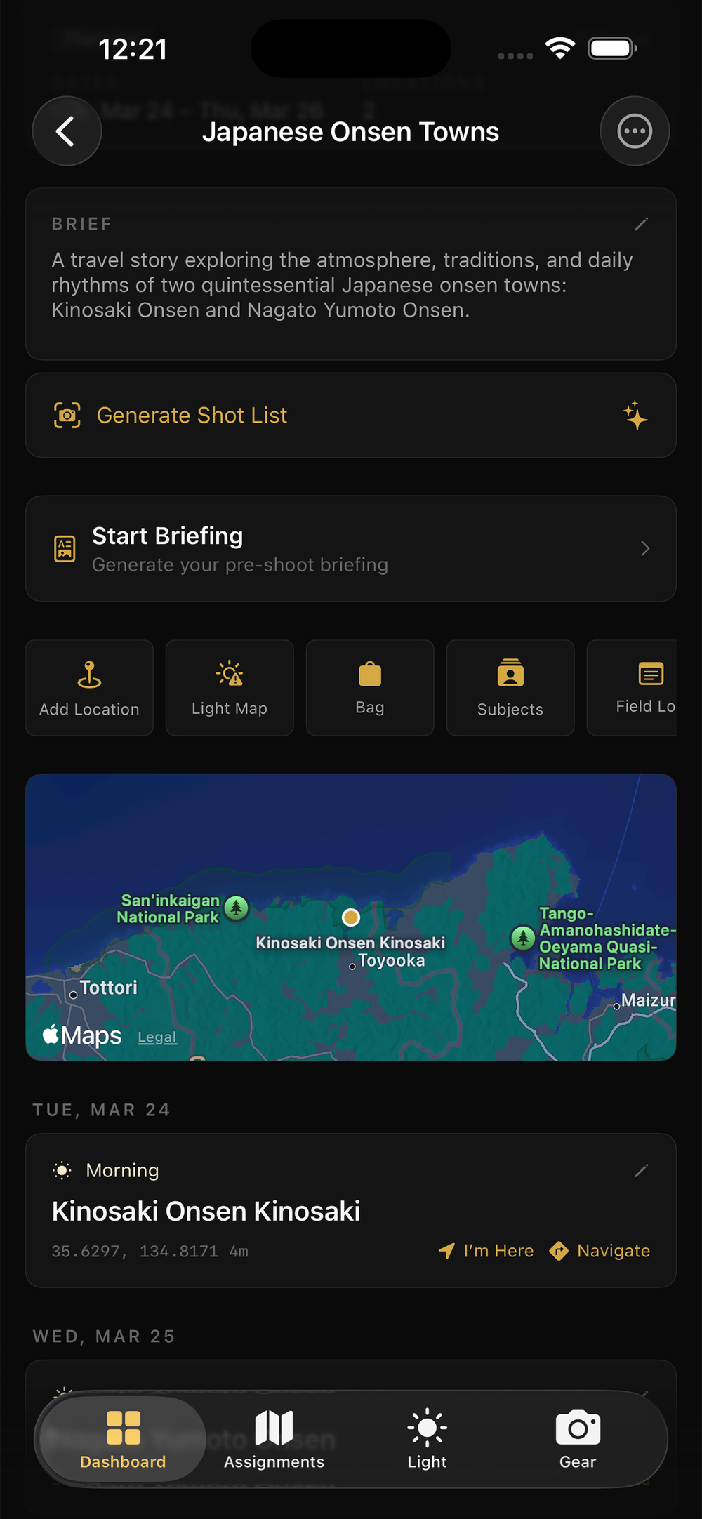Recon assignment planning screen