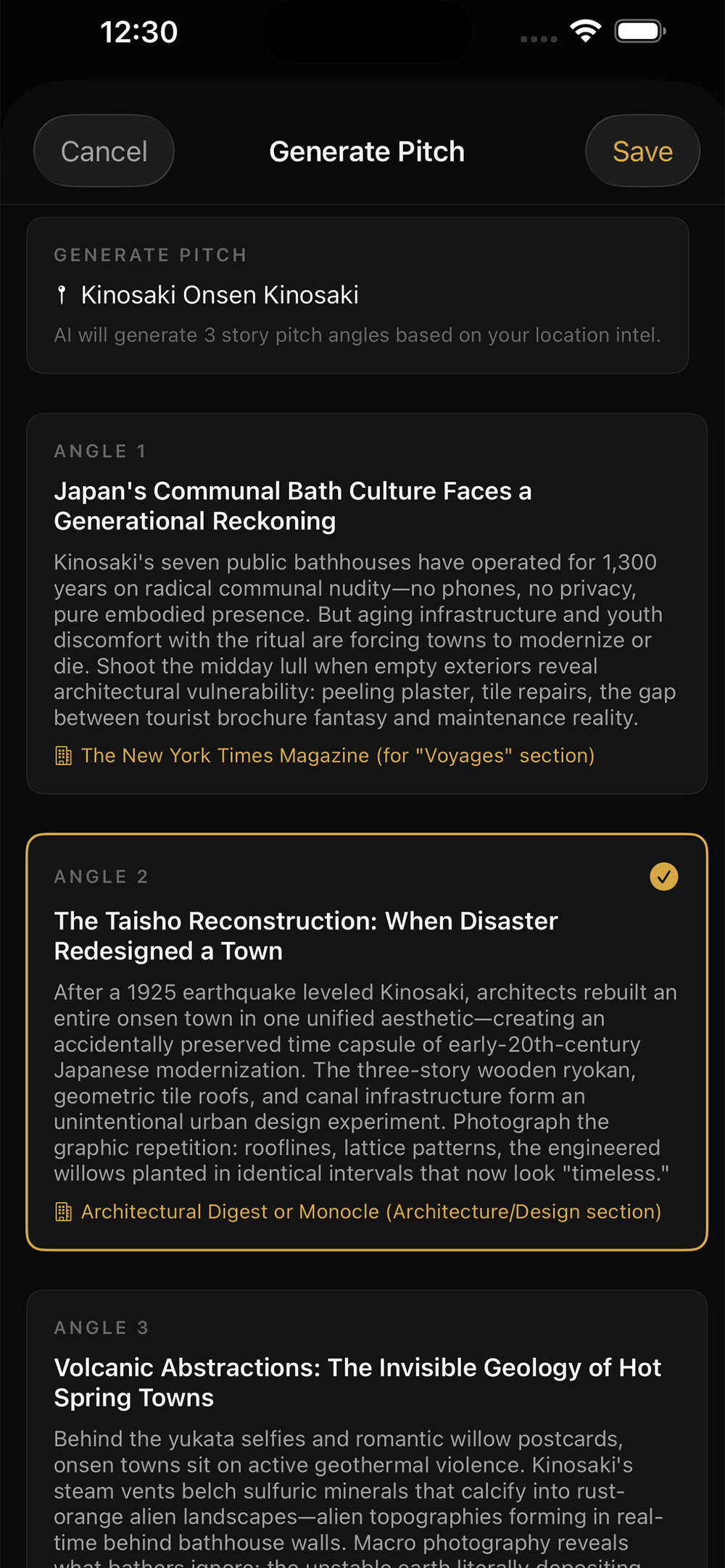 Recon Story Pitches screen