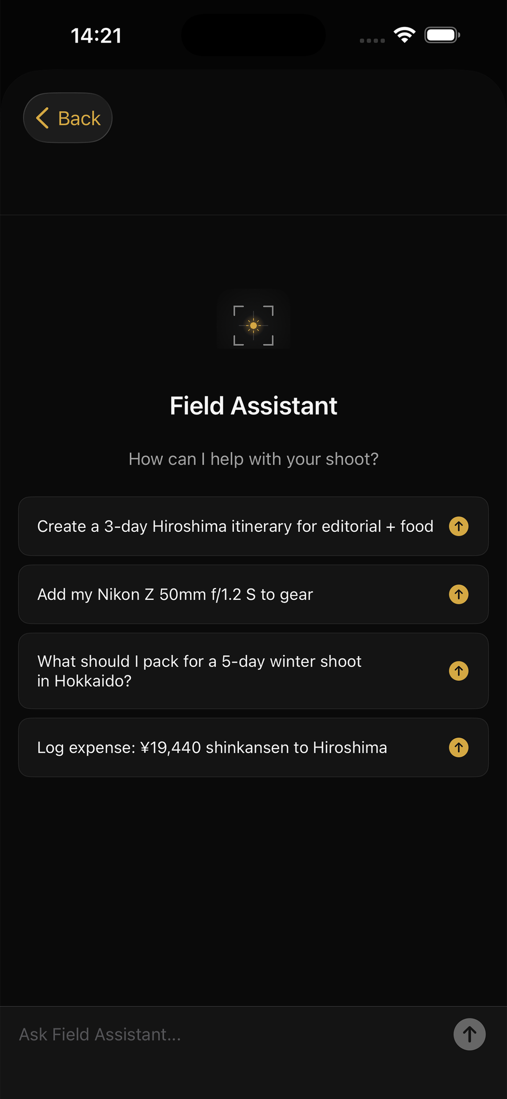 Recon Field Assistant conversation screen