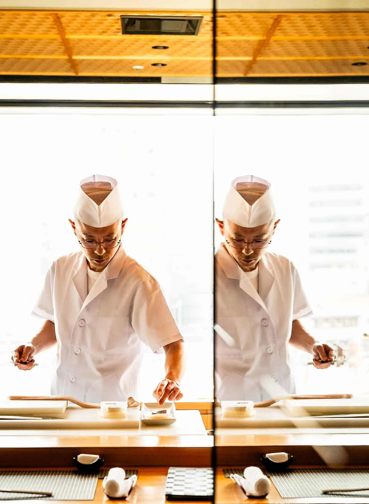 Sushi chef Takahiro Ikebuchi of Ajiroya Honten, Hiroshima, Japan.