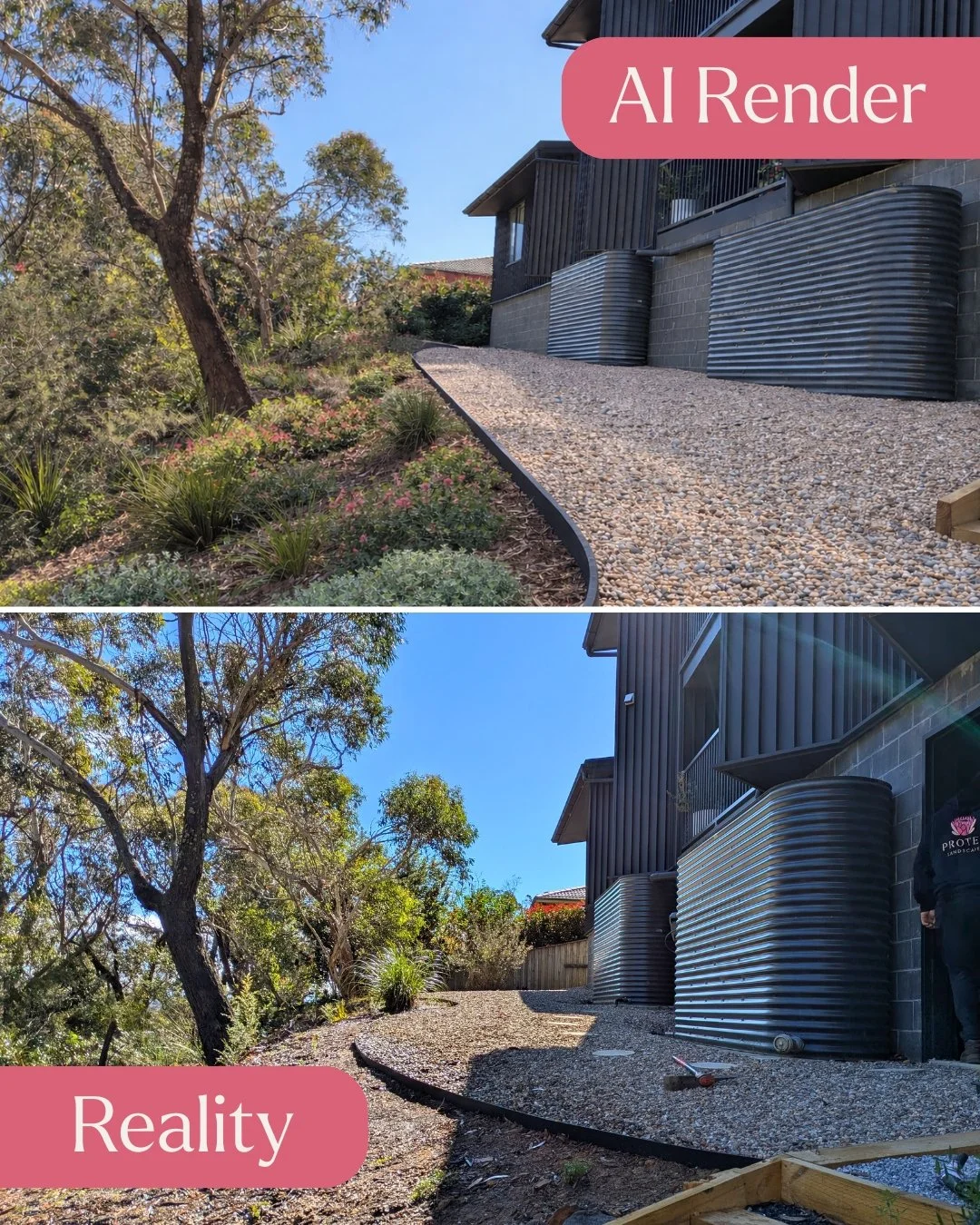 🌿 AI VS. REALITY 🌿
AI visualisations are everywhere right now&mdash;and we're here for it! But let's talk about what's real + what's fantasy 💚
We use AI tools during our quoting process to help clients visualise what their garden could look like. 