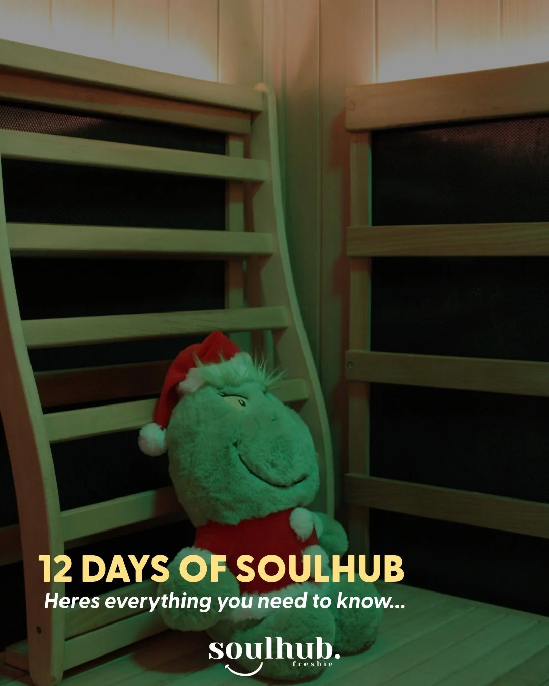 The 12 Days of Christmas Challenge starts NOW 🎄

Here&rsquo;s how it works, Soulmates:
TASK 1 (Dec 5th): Rock up to our FREE 20-min meditation + Christmas drinks in your best festive fit. Boom &ndash; you&rsquo;re on the nice list ✨

We&rsquo;ll dro