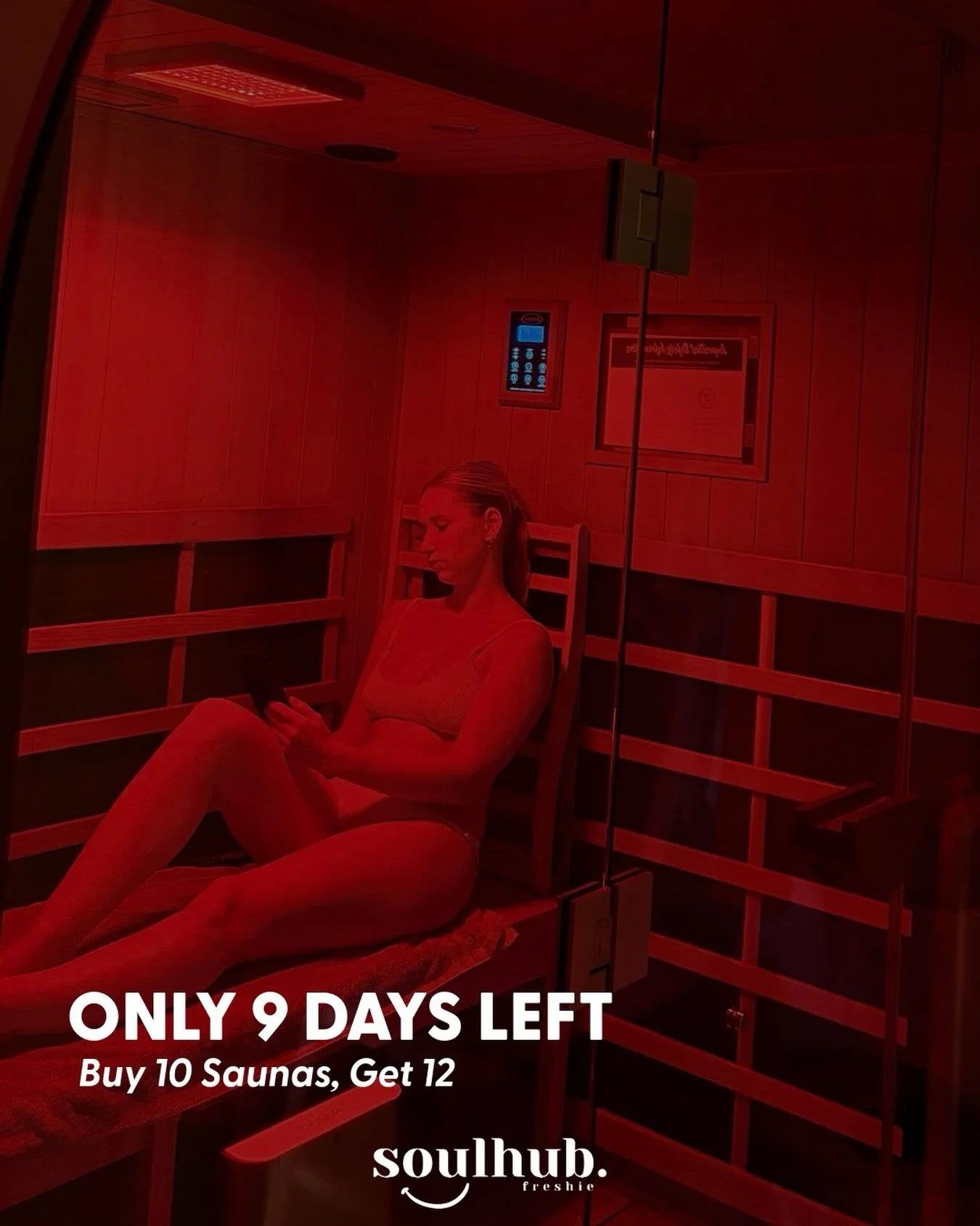 ⏰ LAST CALL: 9 days left for our biggest sauna offer of the year.

THE DEAL: Buy 10 x 30-minute or 50-minute infrared sauna sessions, get 12. That&rsquo;s 2 FREE bonus sessions.

WHY SOULMATES ARE STOCKING UP: ✓ Post-reformer recovery (reduces inflam