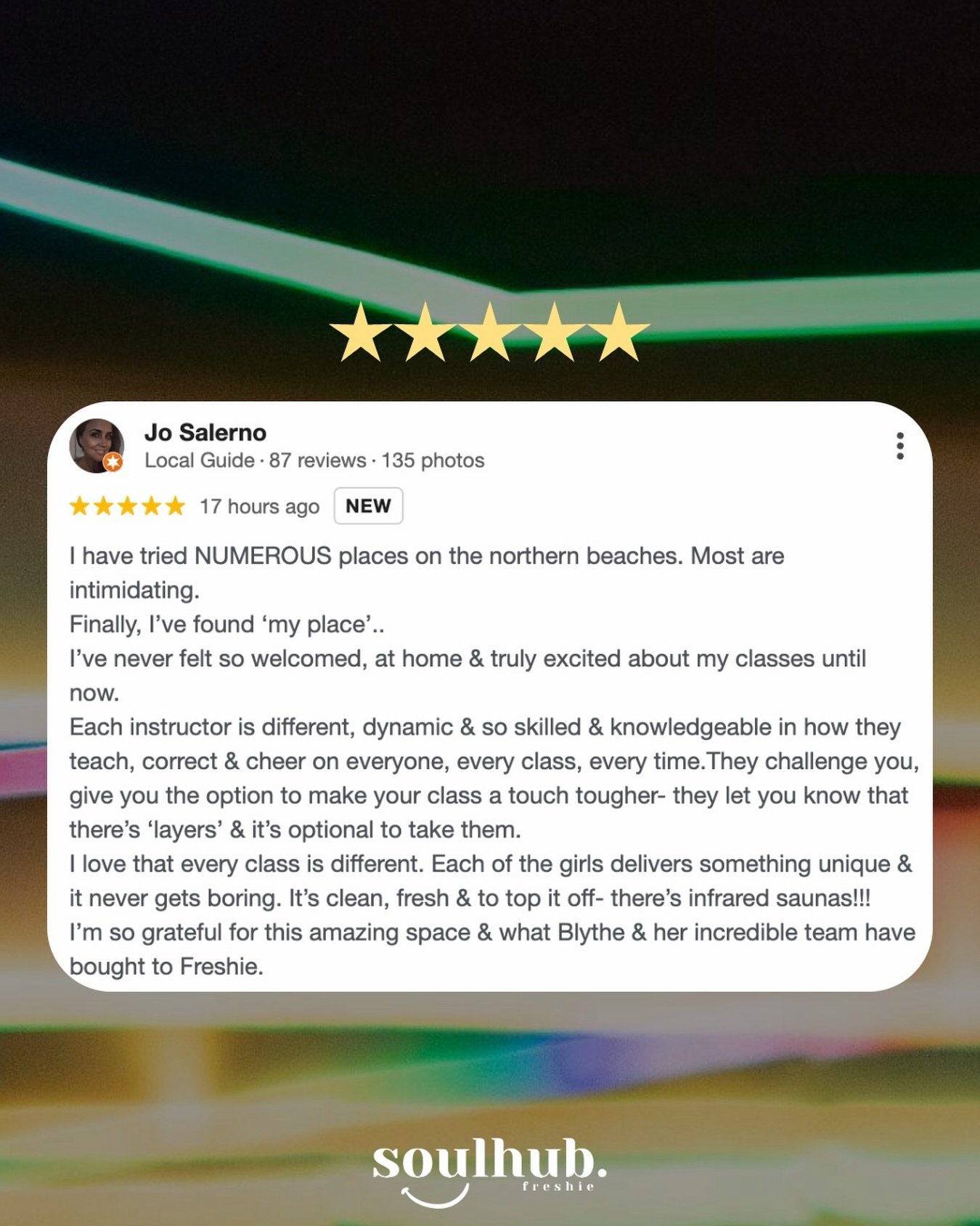 Kind words like these are why we show up every single day🥹

Jo, thank you for taking the time to share this - it genuinely means everything to us and the whole Soul Squad. Reviews like yours are exactly why we do what we do.

If Soulhub is your plac