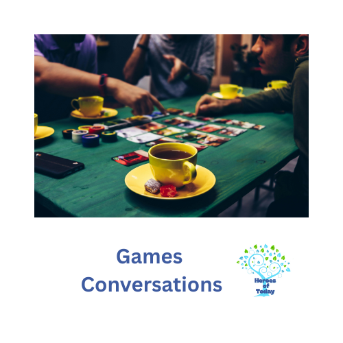 People playing a tabletop game with cards while having coffee