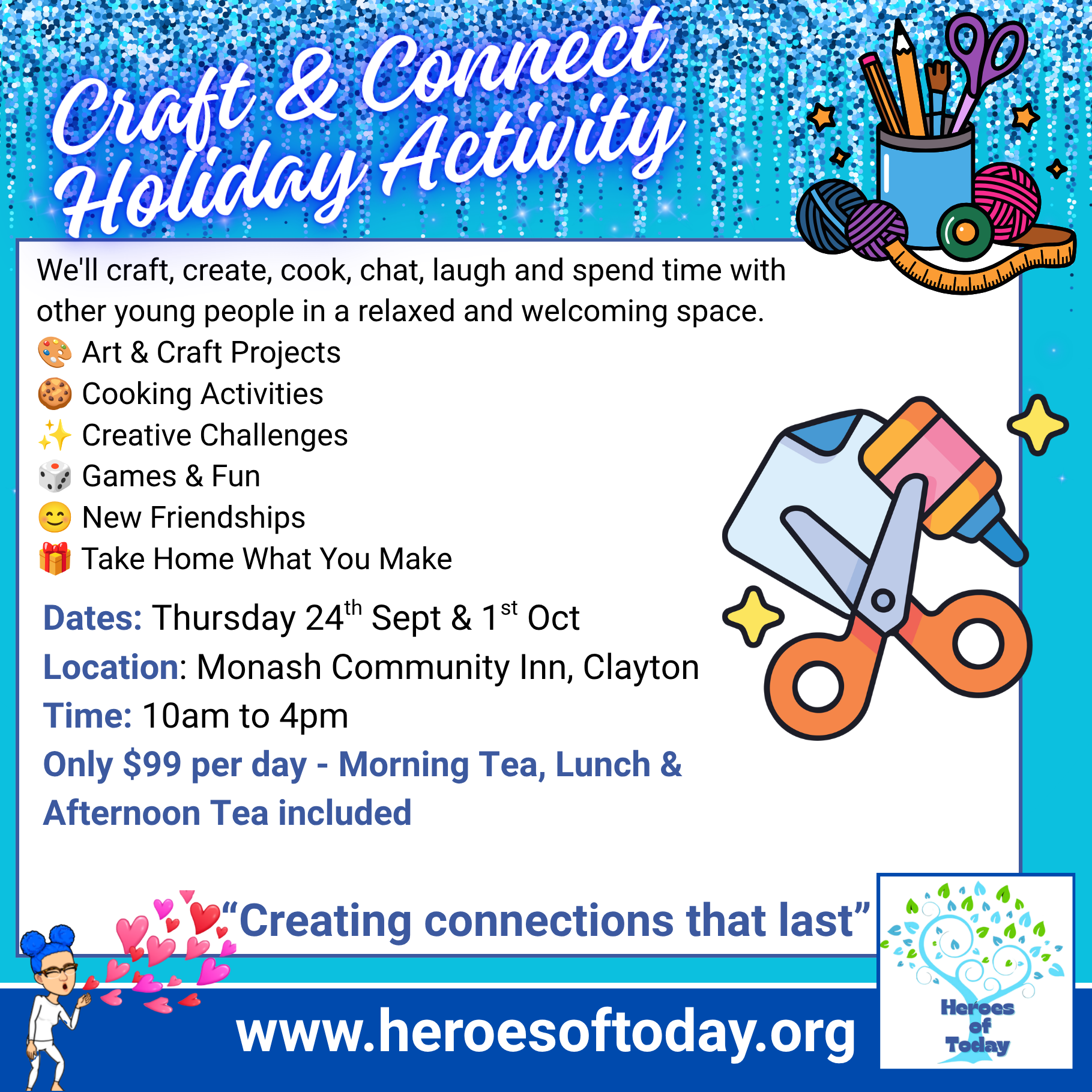Craft & Connect holiday activity event. Join other 10 to 16yrs who love craft, art and sewing/knitting/crocheting or want to learn how to do it.