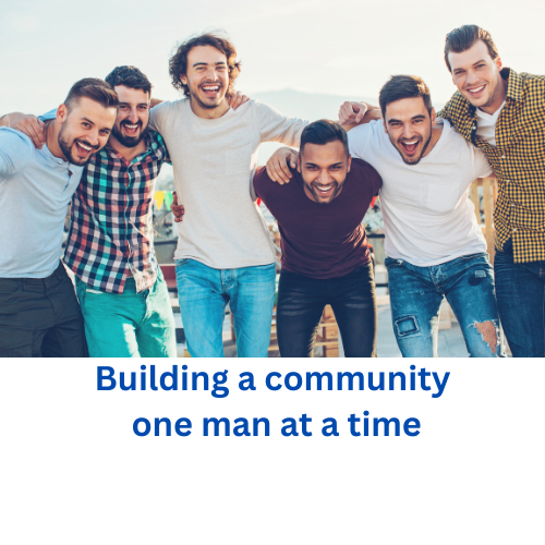 Group of young men smiling and hugging