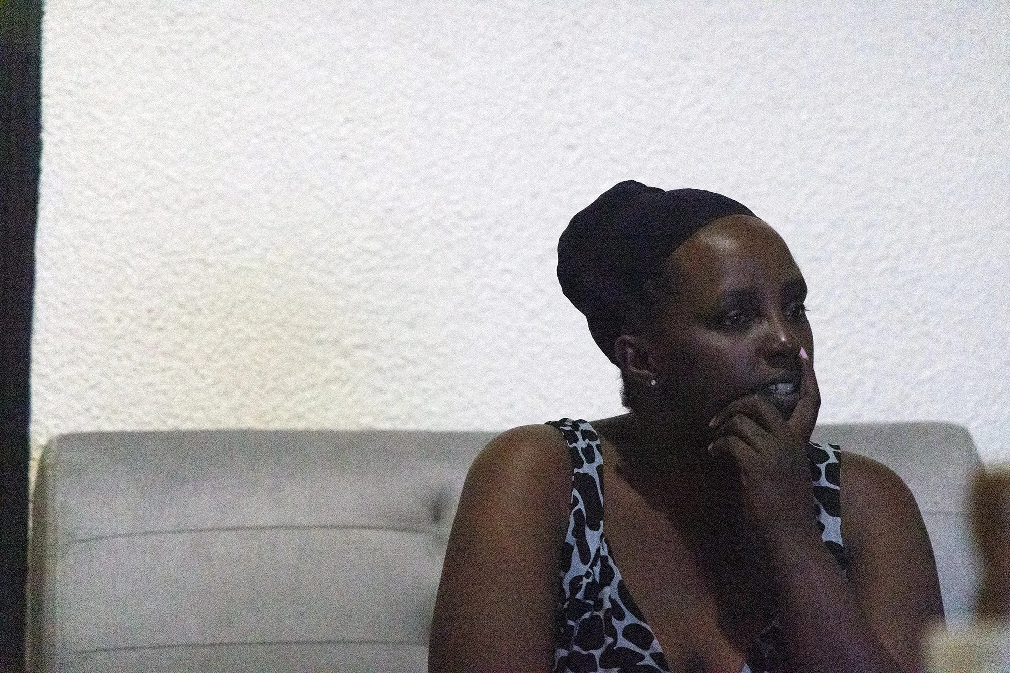 Mary Nyangoma, founder of Nyamirambo Women’s center, reflects before going to bed on July 8, 2024, in Kigali, Rwanda. 
