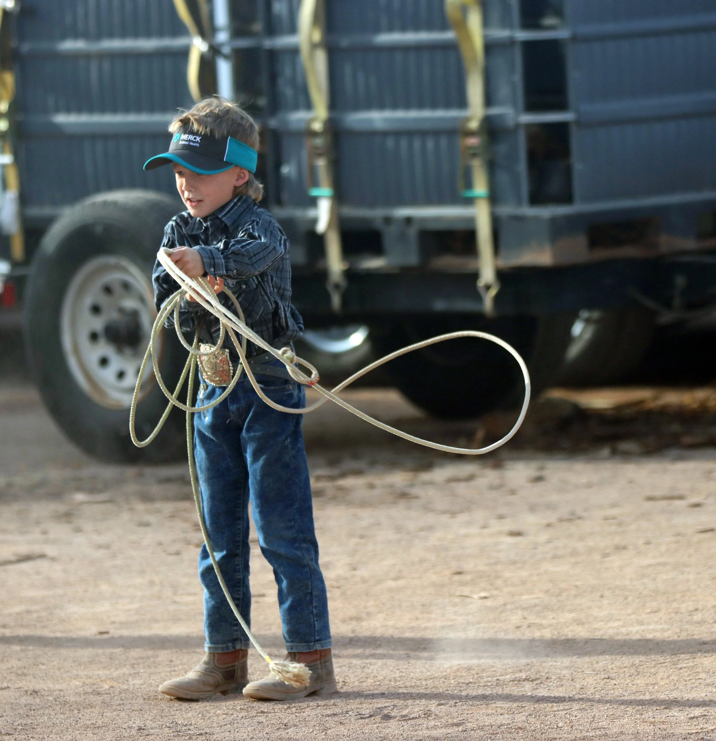 Beau Bradshaw, 6, practices roping skills at Art of the Cowgirl on Jan. 19, 2024. 