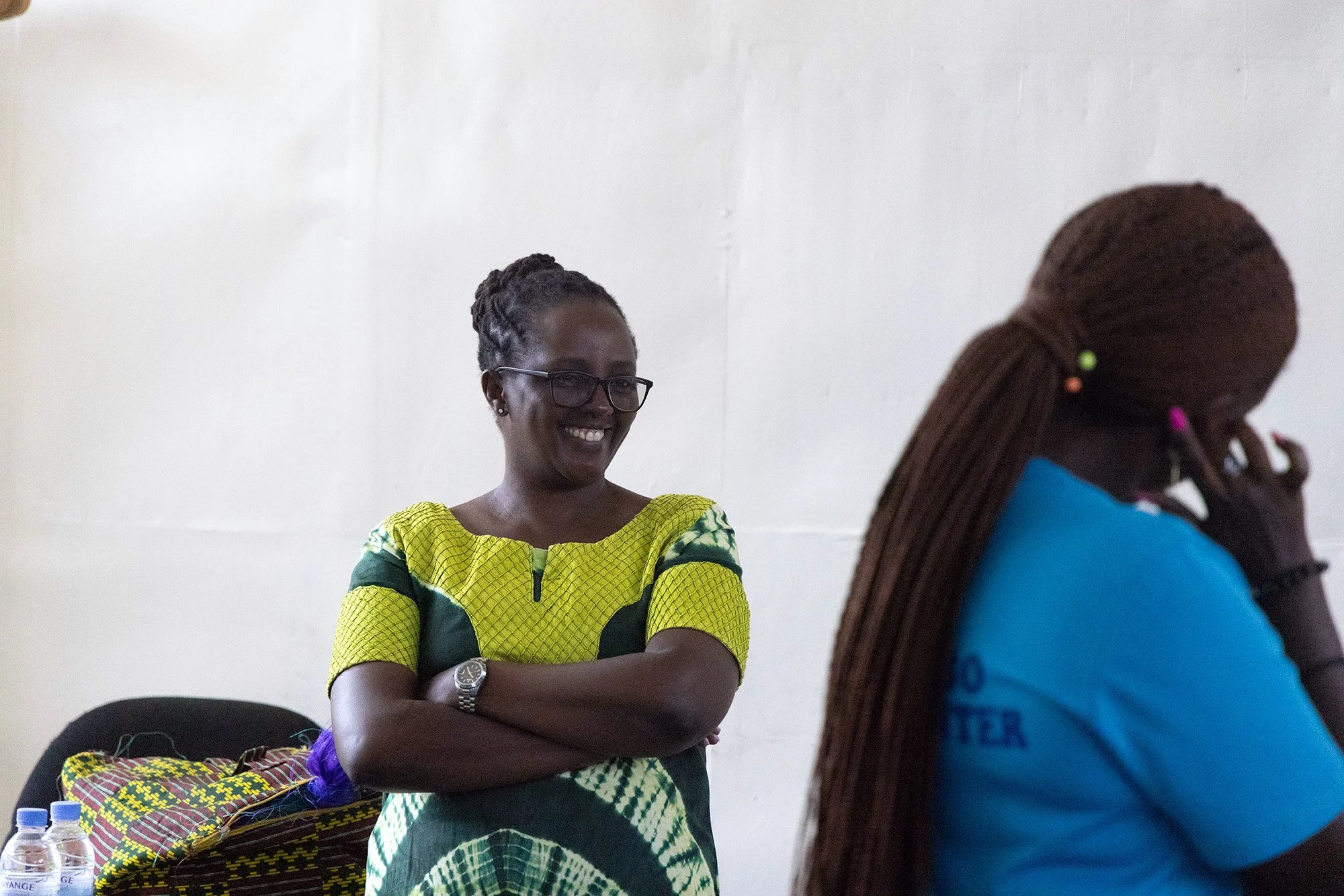 Mary Nyangoma, founder of Nyamirambo Women’s center, having fun presenting to tourists on July 5, 2024, in Kigali, Rwanda. 

