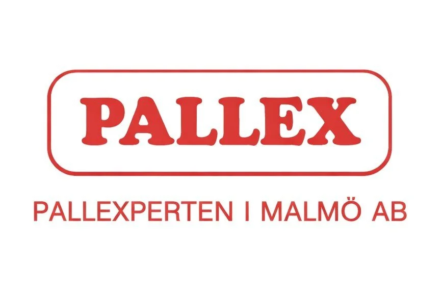 Logotyp för PalleX med texten "PalleX" i rött och undertexten "PalleXperten i Malmö AB".