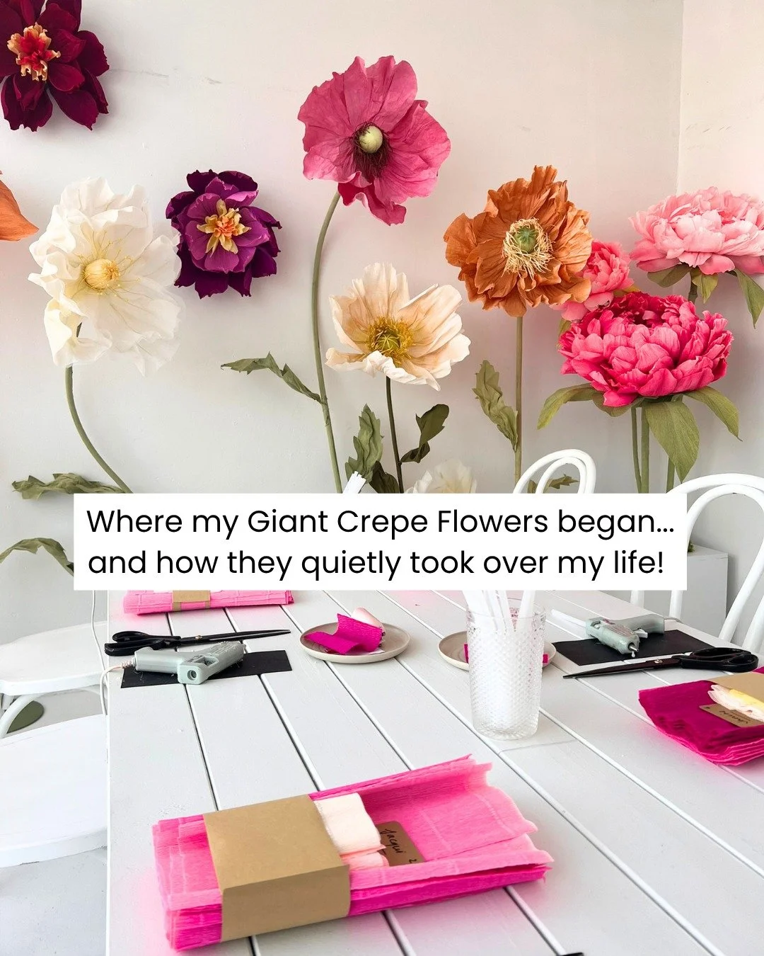 It started with a few forgotten rolls of crepe paper in a storeroom&hellip; and a very curious Google search during lockdown 2020.

I had no idea those first tiny experiments would turn into giant flowers, workshops, weddings, magazine shoots, galler