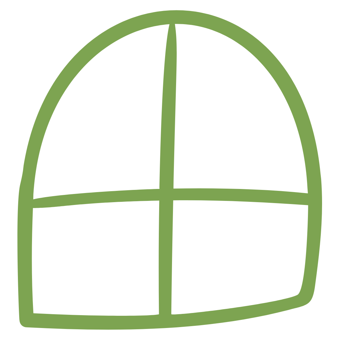 Green outline of a stylized half-circle window with four panes, the simple version on Ventana Art Space in Martinorough logo.