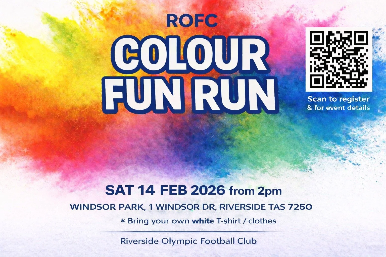 Our ROFC Colour Fun Run &amp; Season Launch is coming up fast!

It&rsquo;s a family-friendly day for kids, adults, players, families and our community &mdash; everyone&rsquo;s welcome!

📲 Registration is required
Scan the QR code or tap the link to 