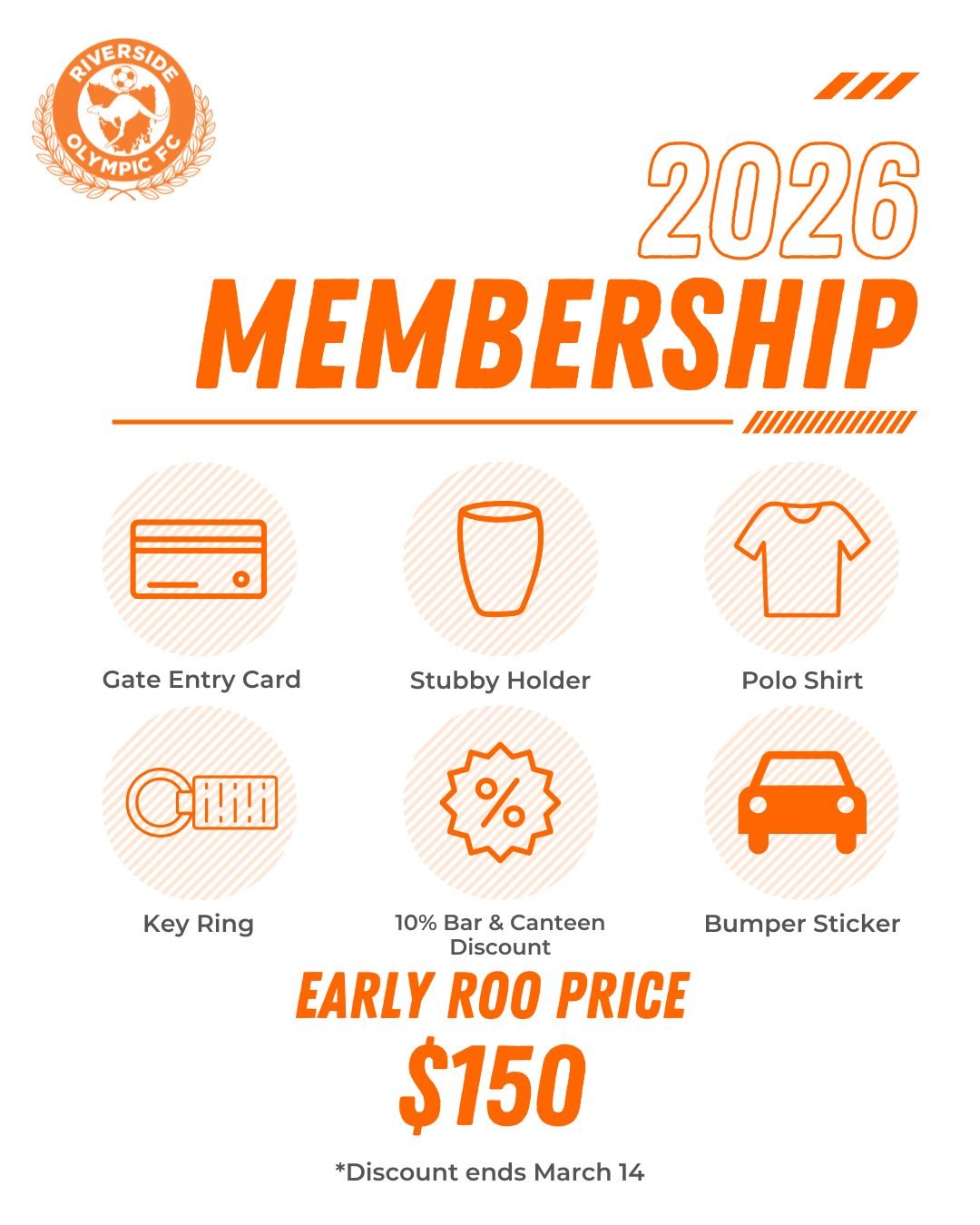 🟠🔵2026 MEMBERSHIPS🔵🟠
Get behind Riverside Olympic FC in 2026 and become an official club member!
Your membership includes:
✅ Access to Members Only Area on Matchdays
✅ Polo Shirt
✅ Gate Entry Card
✅ 10% Bar &amp; Canteen Discount
✅ Stubby Holder
