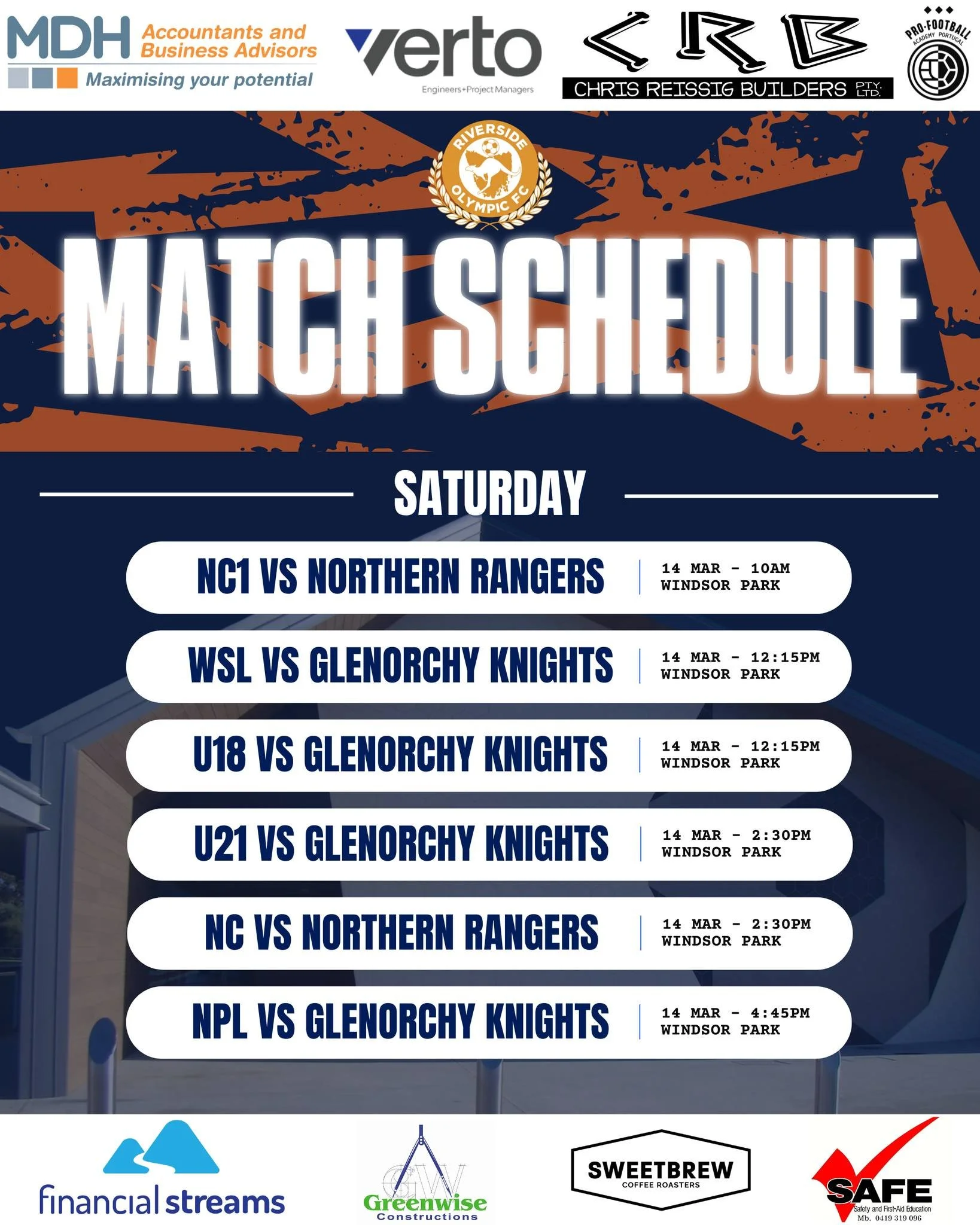 🟠🔵 Home Games This Weekend🔵🟠

We have a big round of games at Windsor Park this weekend as we host Glenorchy Knights and Northern Rangers. Come down and show your support for our teams in their first home games of the season!

Go Roos!