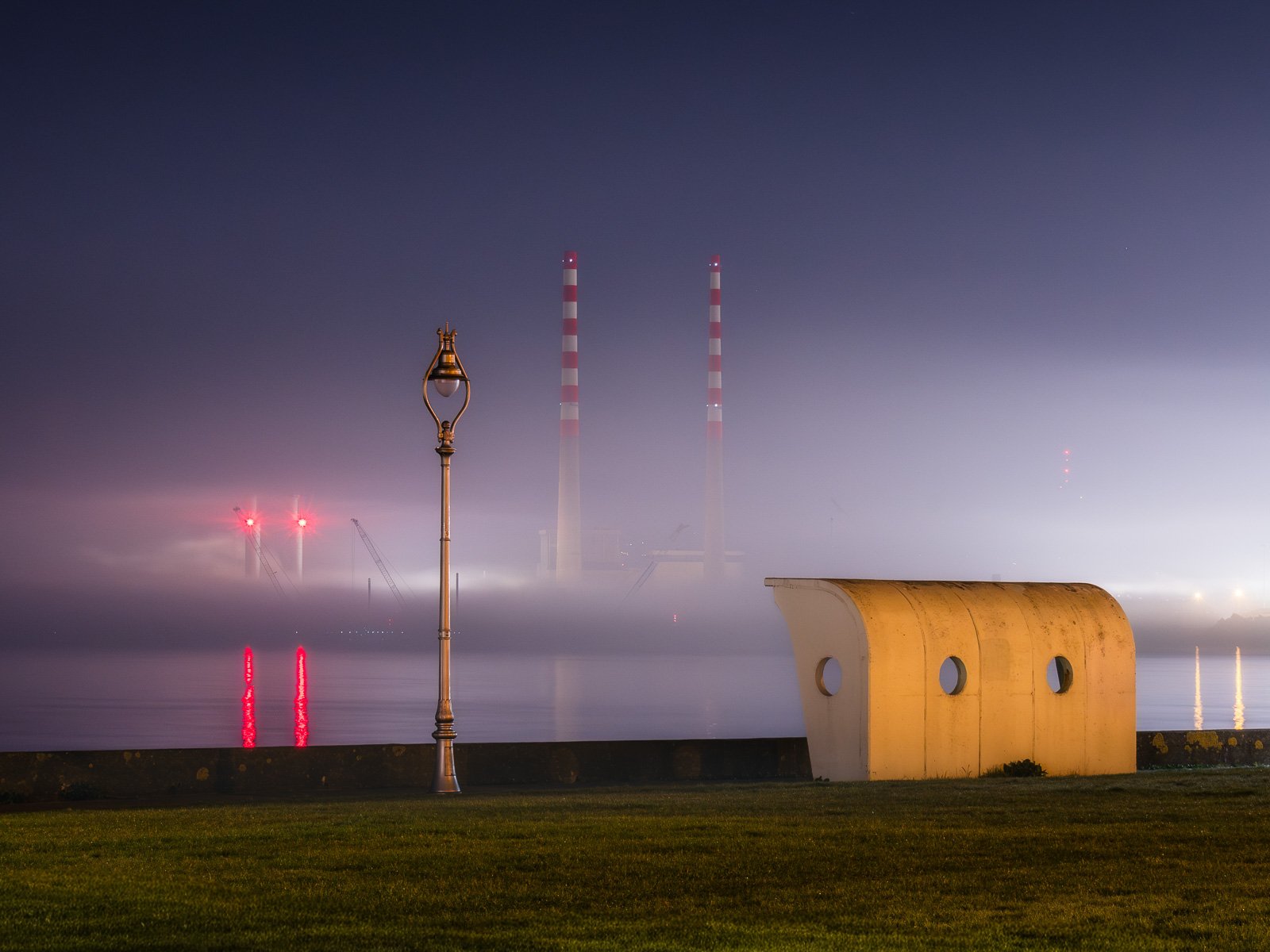 2026-03-20 Poolbeg fog from Clontarf with shelter.jpg