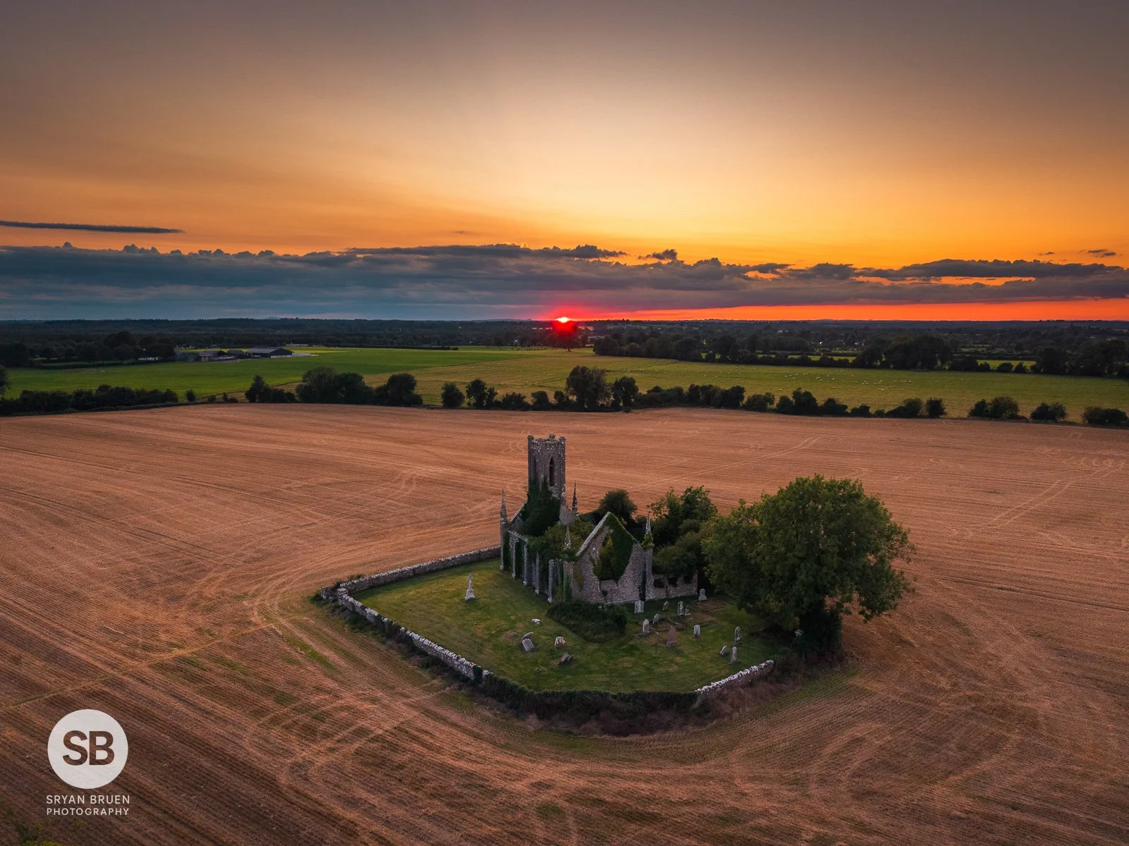 2025-08-13 Ballynafagh Church aerial sunset.jpg