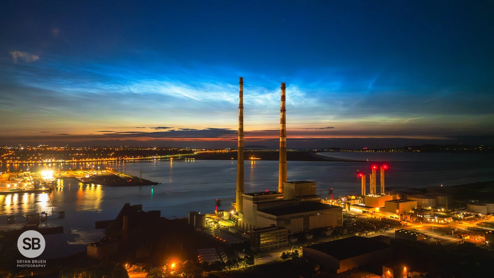 2024-07-17 Poolbeg Chimneys noctilucent clouds drone 16x9 17 July 2024.jpg