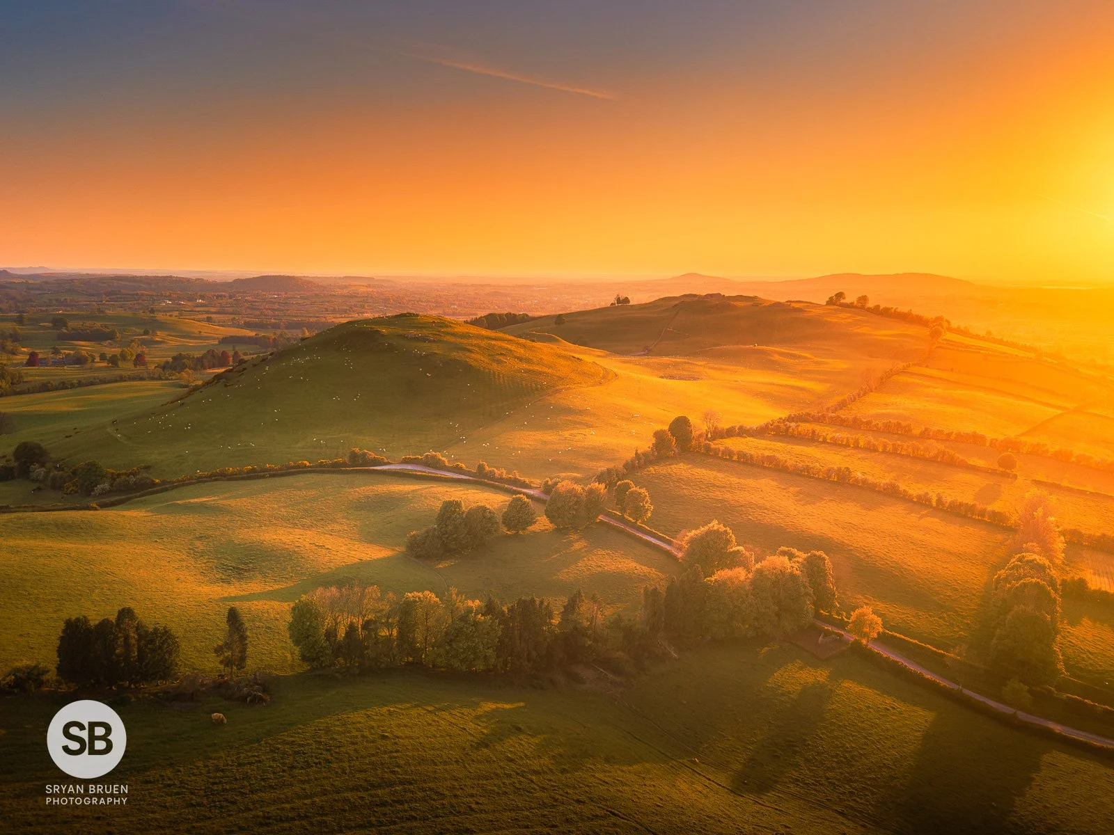 2025-05-08 Aerial sunset side light of Loughcrew.jpg