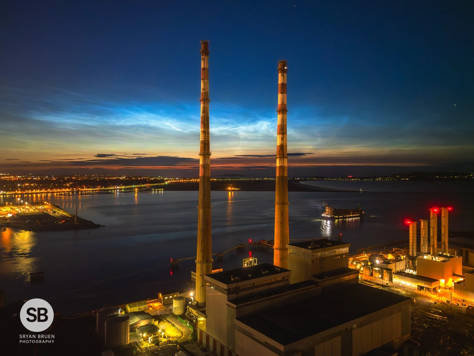 2024-07-17 Poolbeg Chimneys noctilucent clouds aerial 17 July 2024.jpg