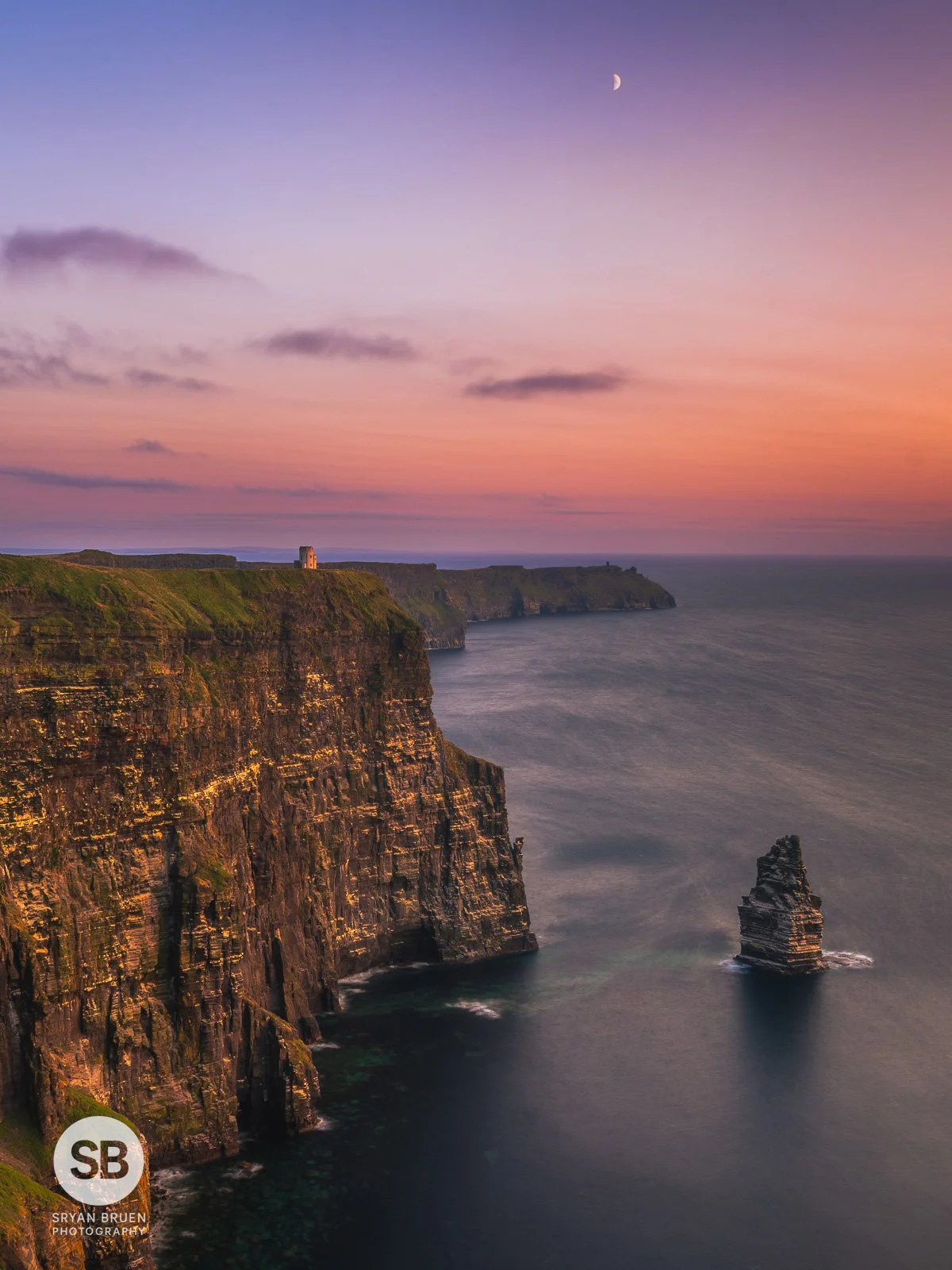 2026-07-20 Cliffs of Moher sunset stack with moon.jpg