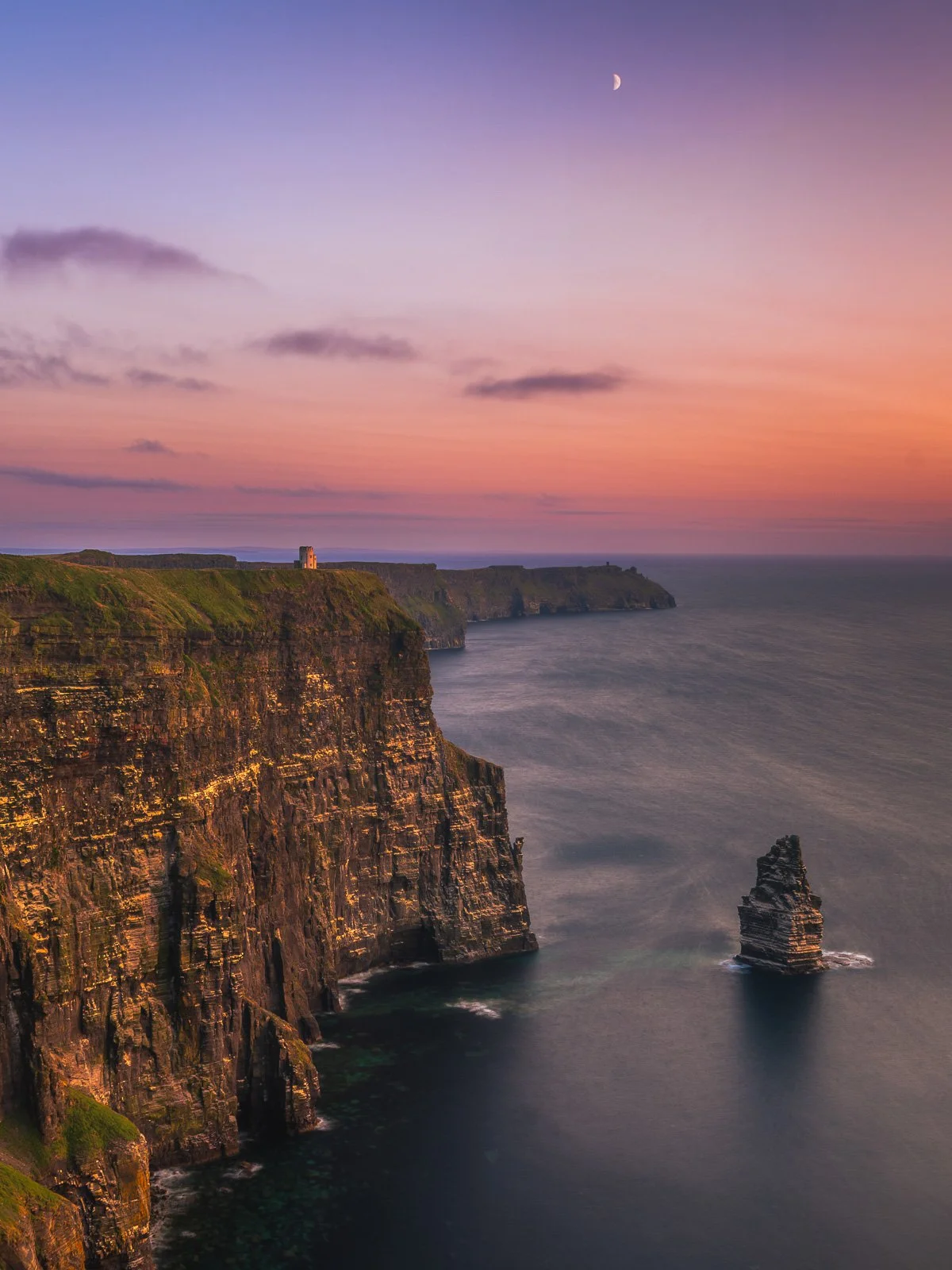 2026-07-20 Cliffs of Moher sunset stack with moon.jpg