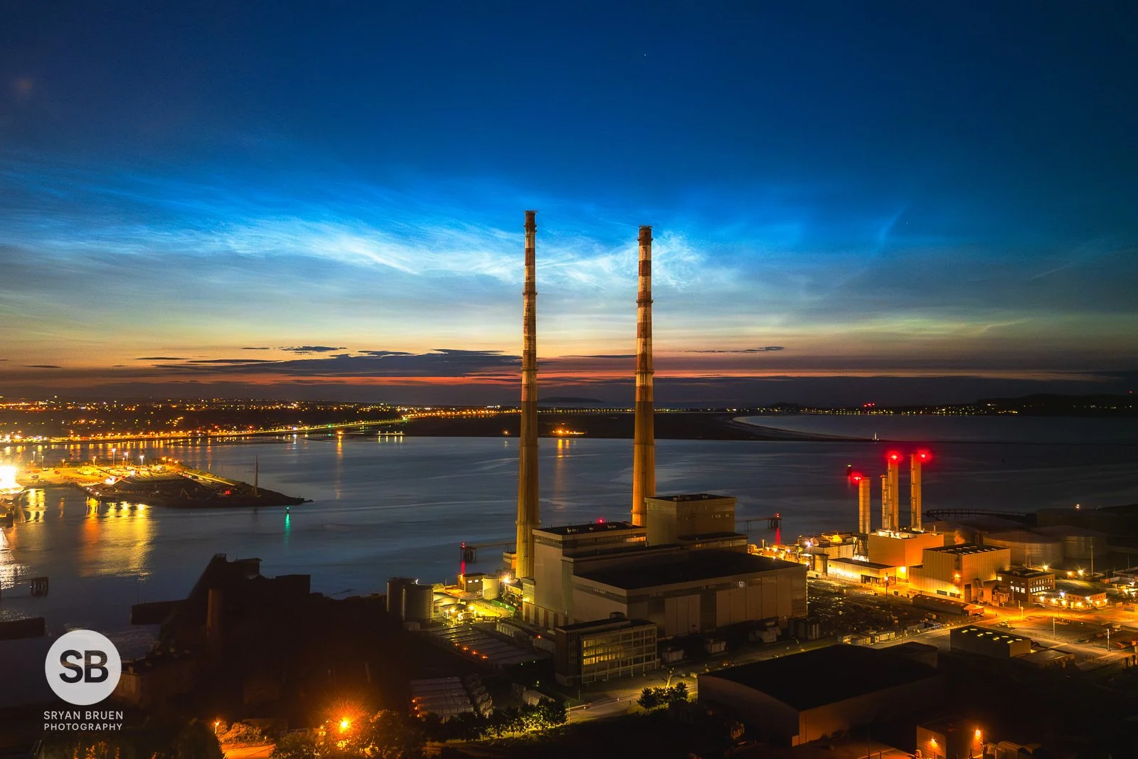 2024-07-17 Poolbeg Chimneys noctilucent clouds drone 16x9 17 July 2024.jpg