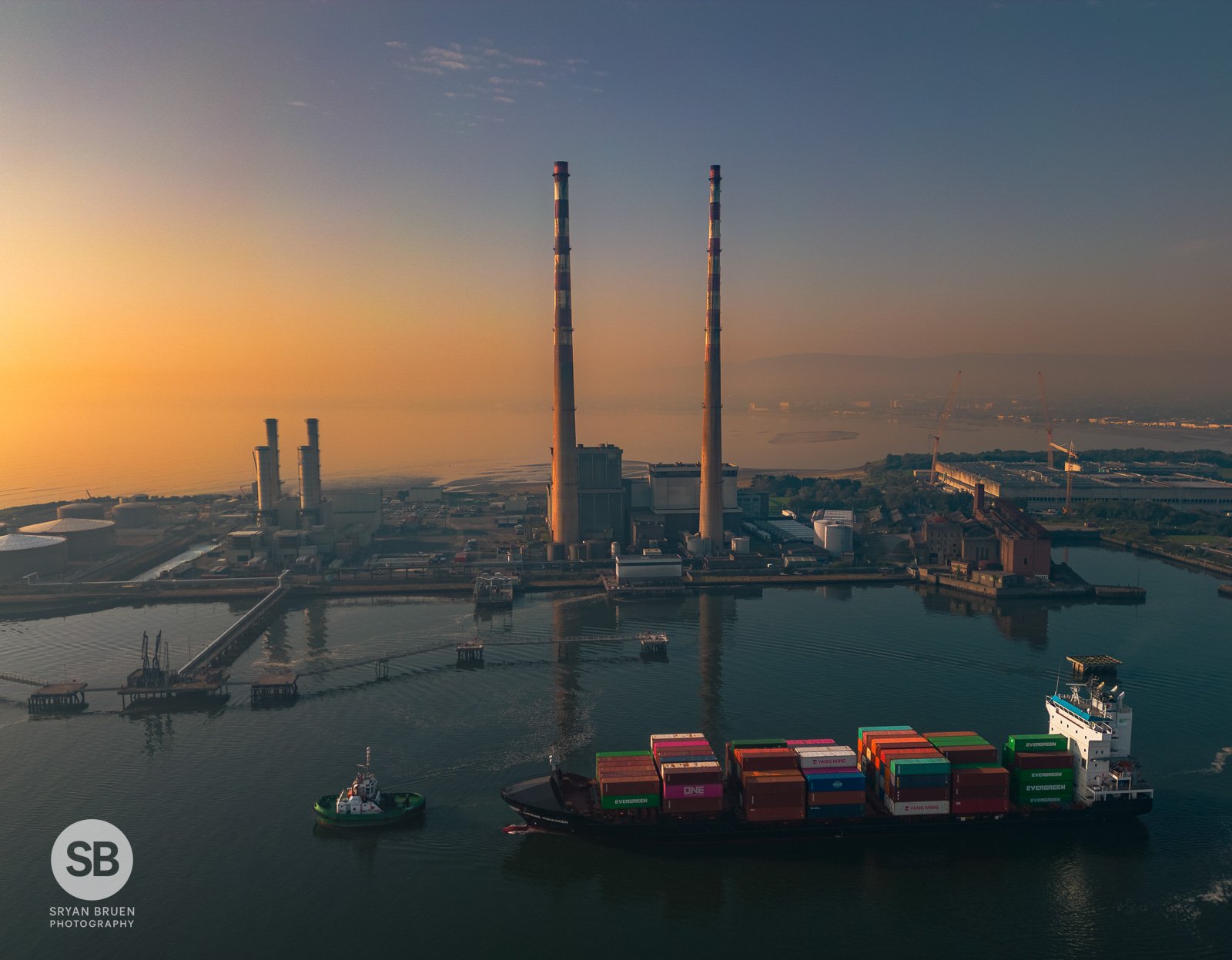 2023-09-08 Poolbeg Chimneys sunrise drone reflections 8 September 2023.jpg
