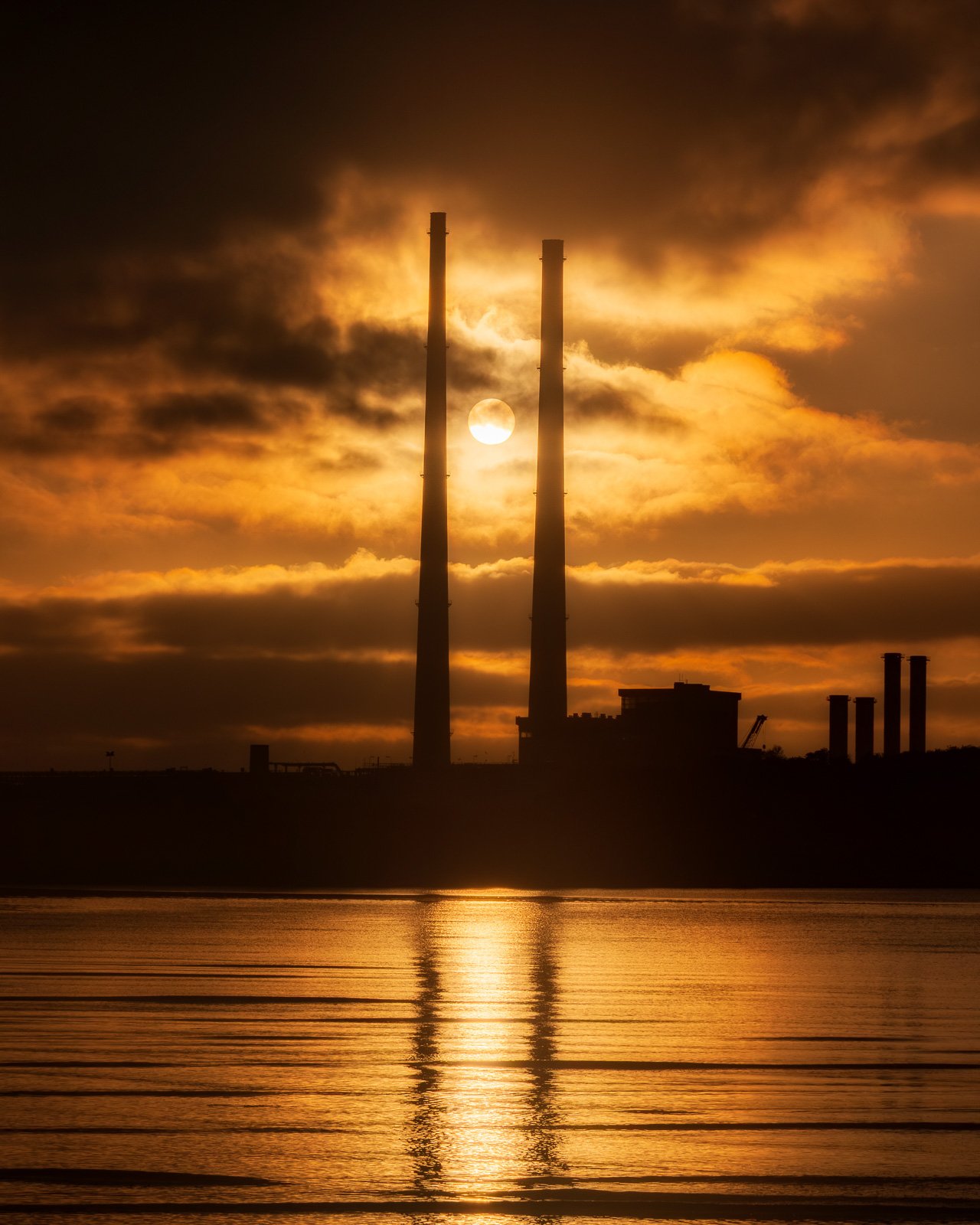 Poolbeg Chimneys Misty Sunrise