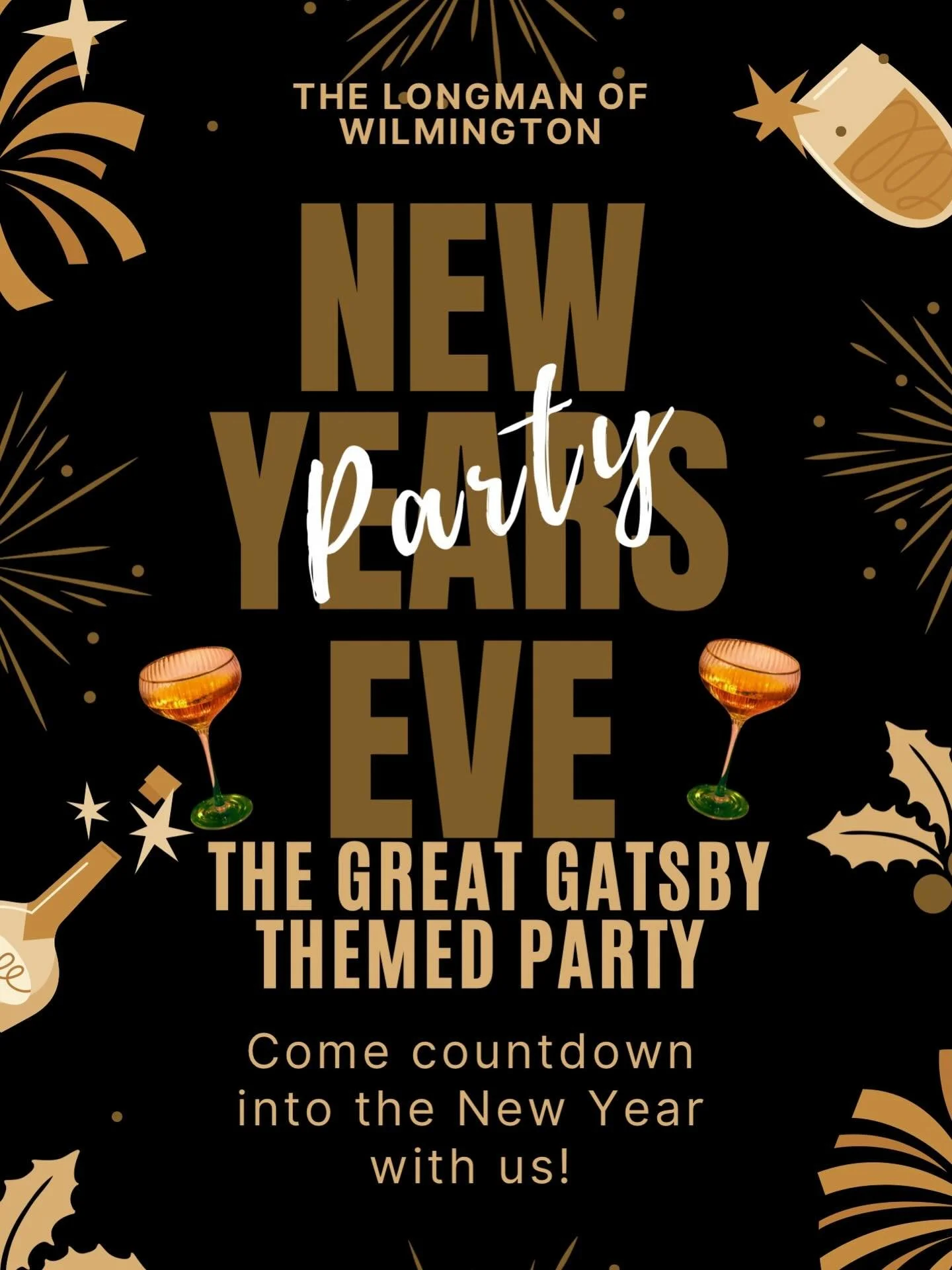 ✨ Ring in the New Year, Gatsby-style ✨
Champagne flowing, jazz glowing, and midnight magic awaits.

Join us at The Longman of Wilmington for a Great Gatsby&ndash;themed New Year&rsquo;s Eve party and countdown into the New Year in true roaring &rsquo