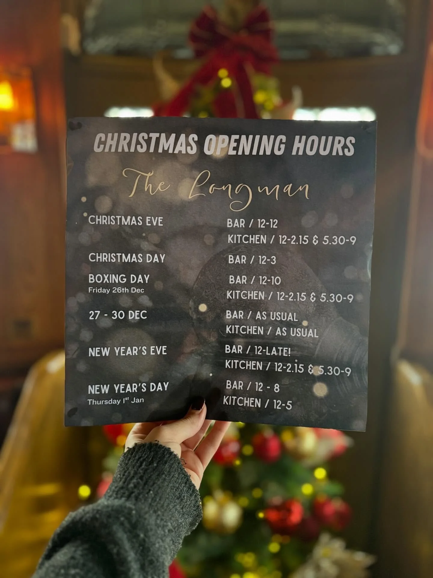 Festive hours are in ✨🎄

Here&rsquo;s when to find us at The Longman over Christmas &amp; New Year 🍻🍽️