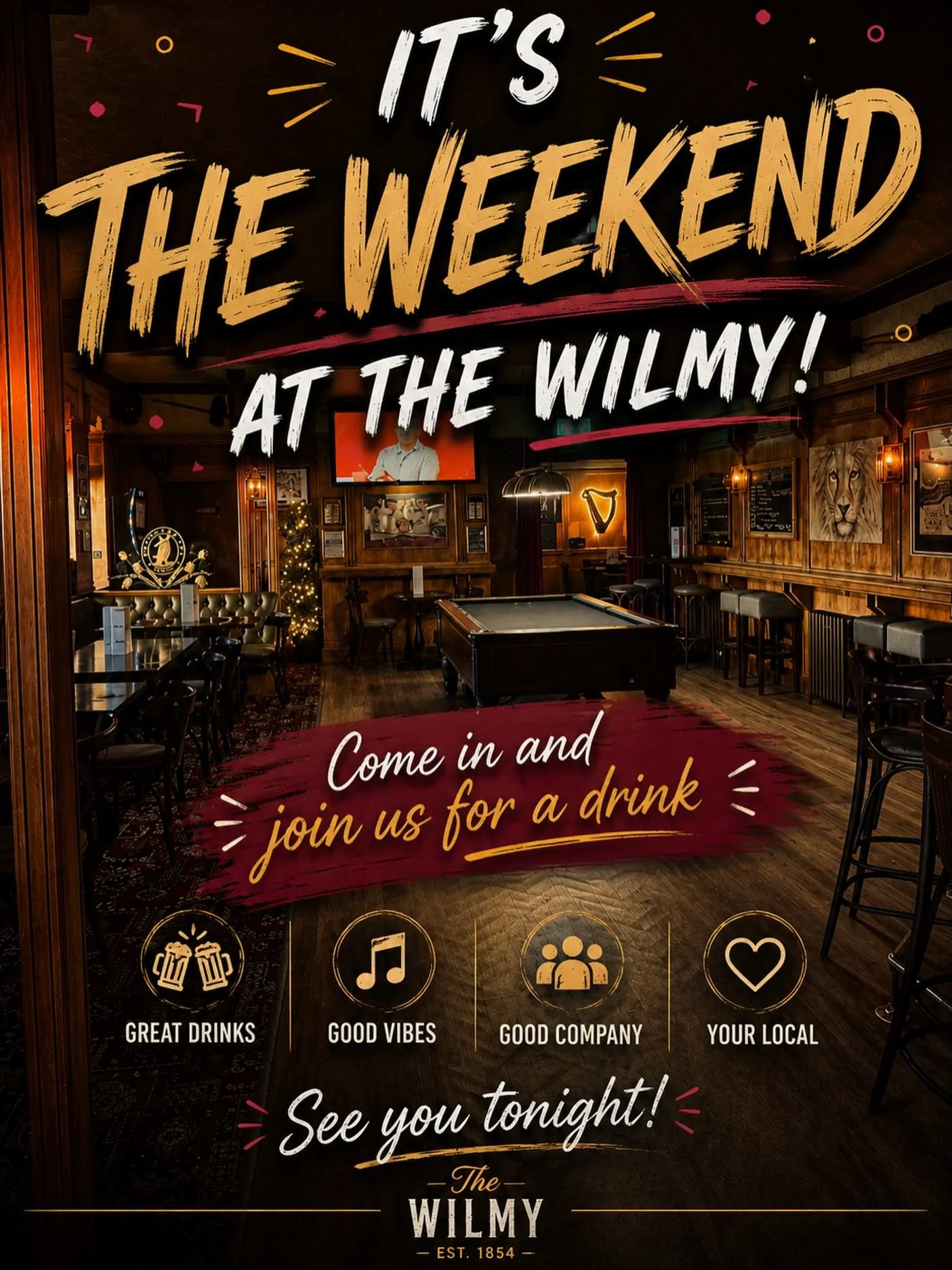 🍻 Good drinks. 
✨Good vibes. 
💕Great company. 

See you at The Wilmy!🦁