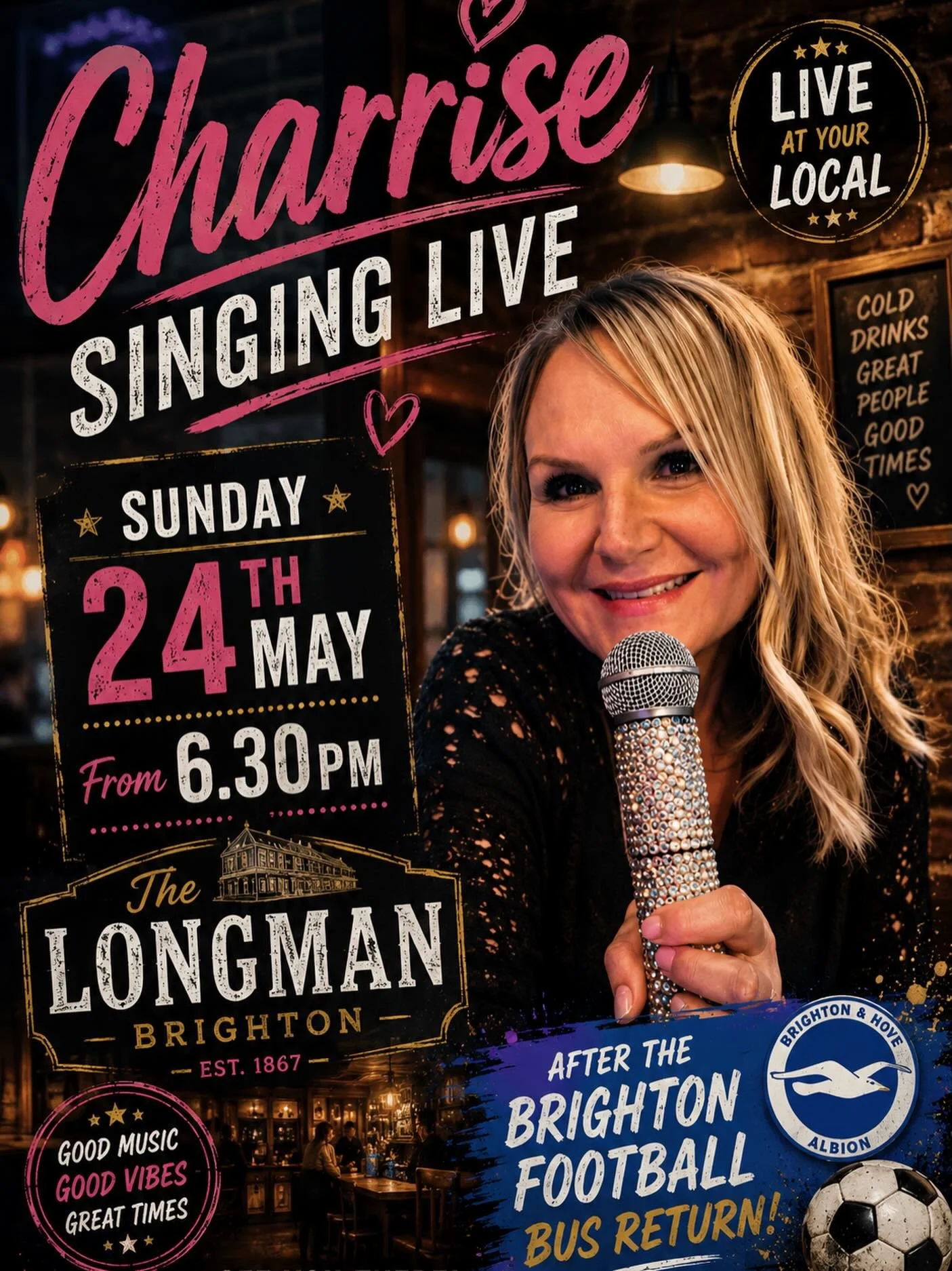 🎙️ Charise LIVE at The Longman

 📅 Sunday 24th May | ⏰ From 6:30PM

 🍻 Great music &bull; Great people &bull; Great times