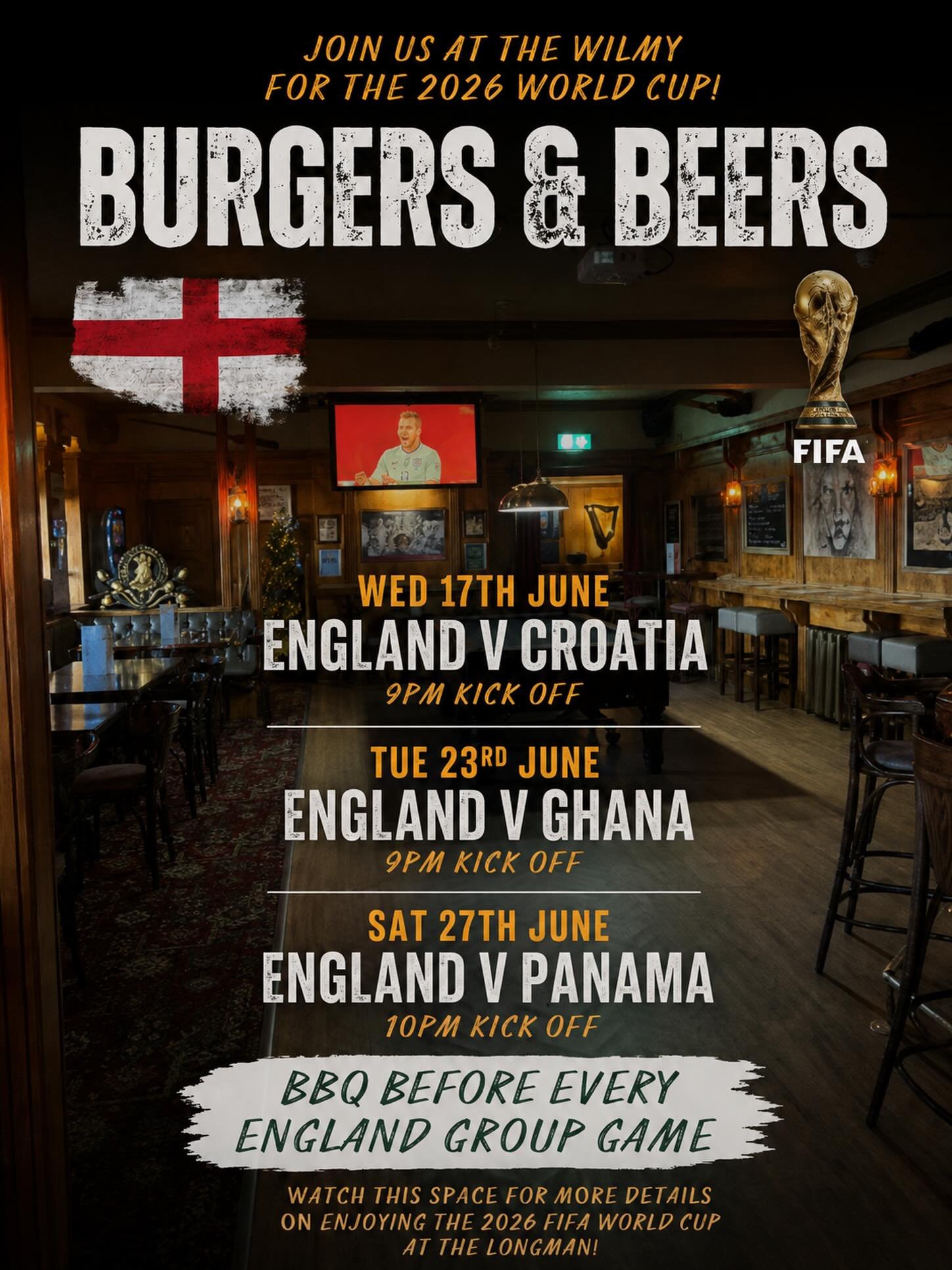 Not long now! ⚽🍔🍺 

Book now and join us at The Wilmy for burgers, beers and all the World Cup action. 

Big games and great atmosphere 😎